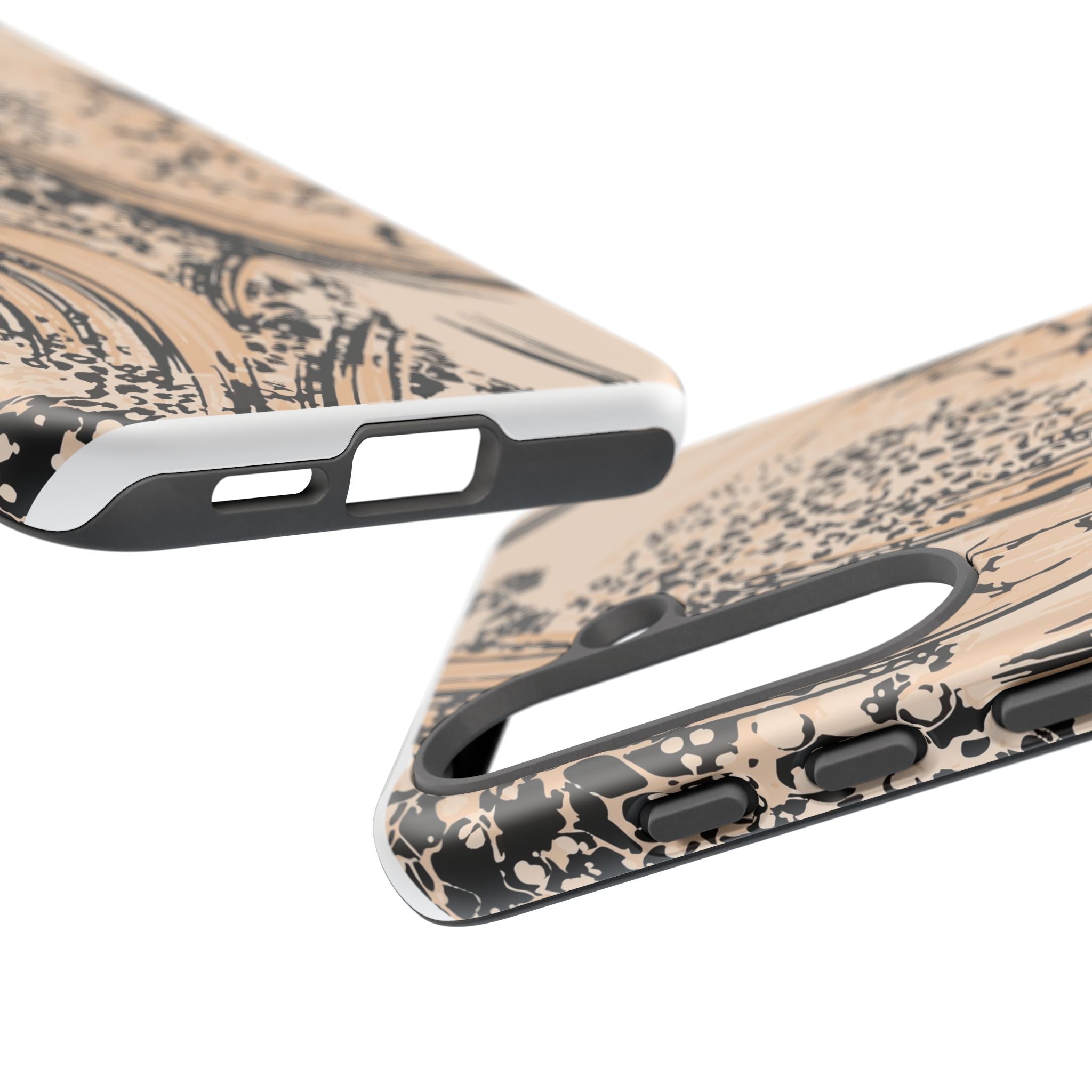 Abstract Brushstroke Phone Case — Neutral Beige & Black Artistic Protective Cover