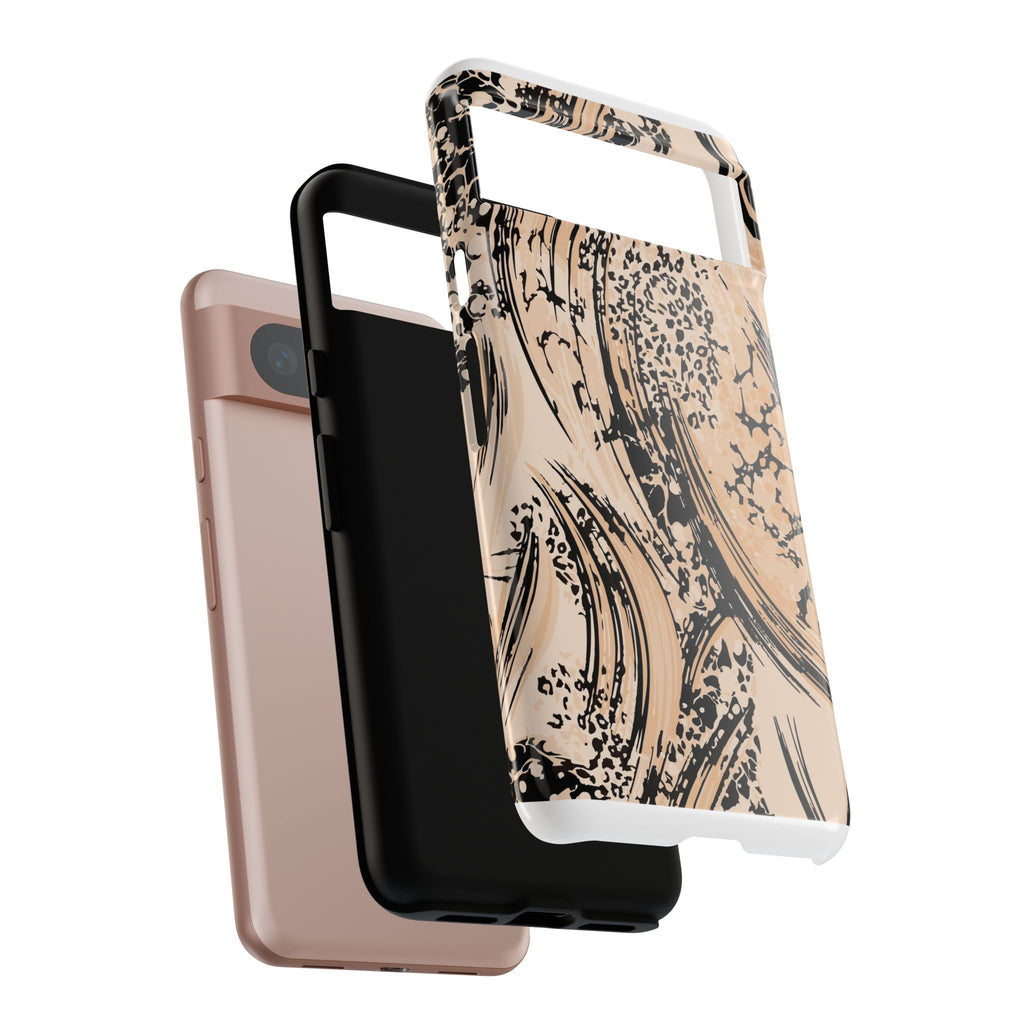 Abstract Brushstroke Phone Case — Neutral Beige & Black Artistic Protective Cover