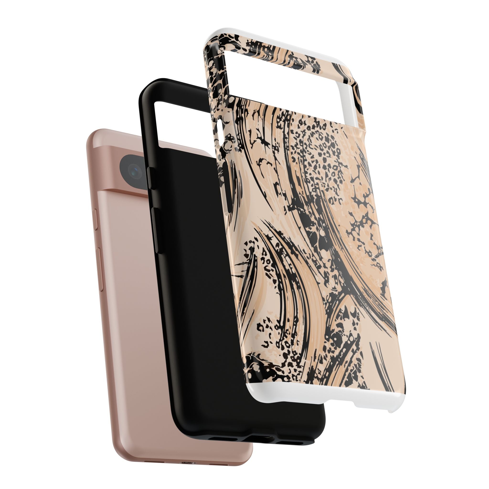 Abstract Brushstroke Phone Case — Neutral Beige & Black Artistic Protective Cover
