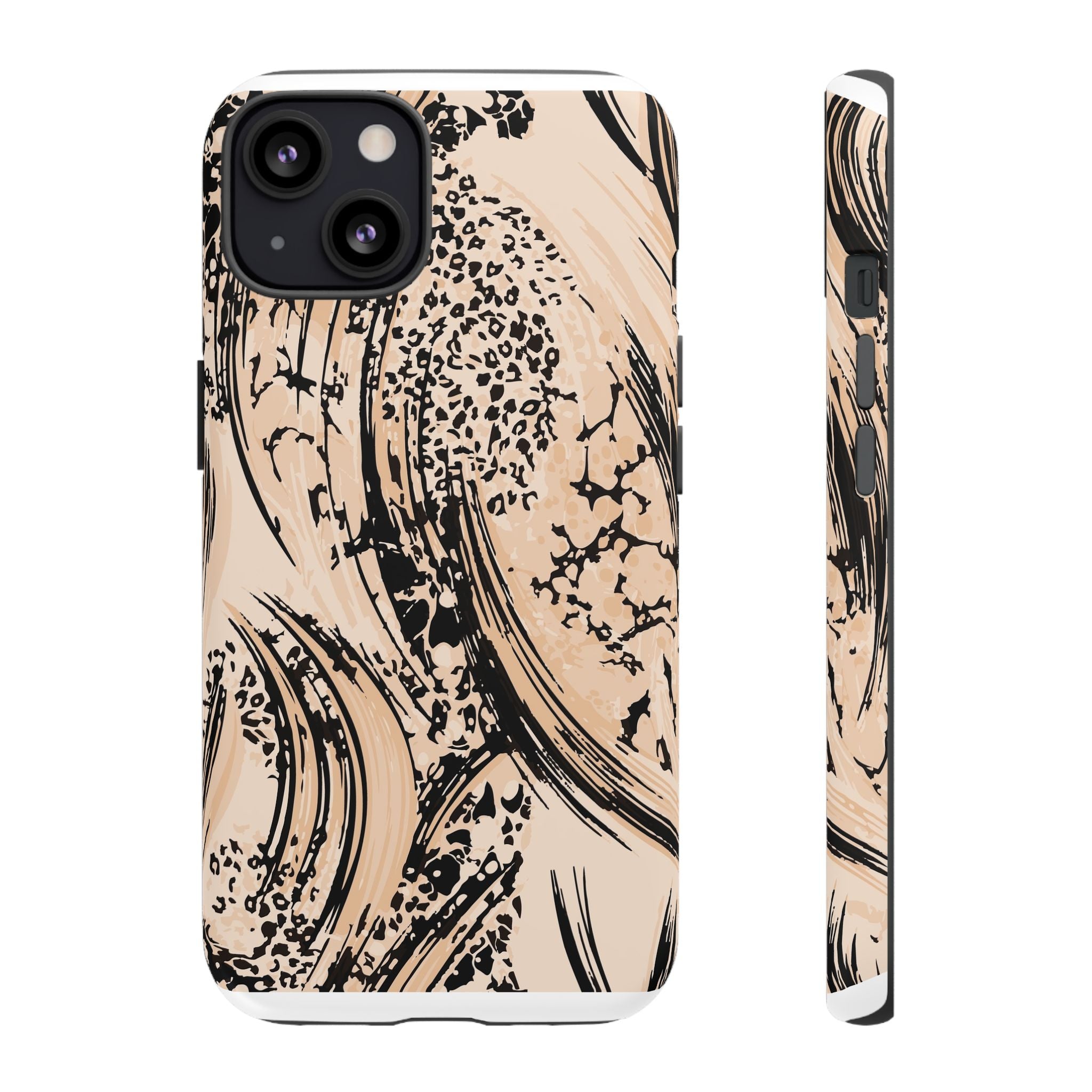 Abstract Brushstroke Phone Case — Neutral Beige & Black Artistic Protective Cover