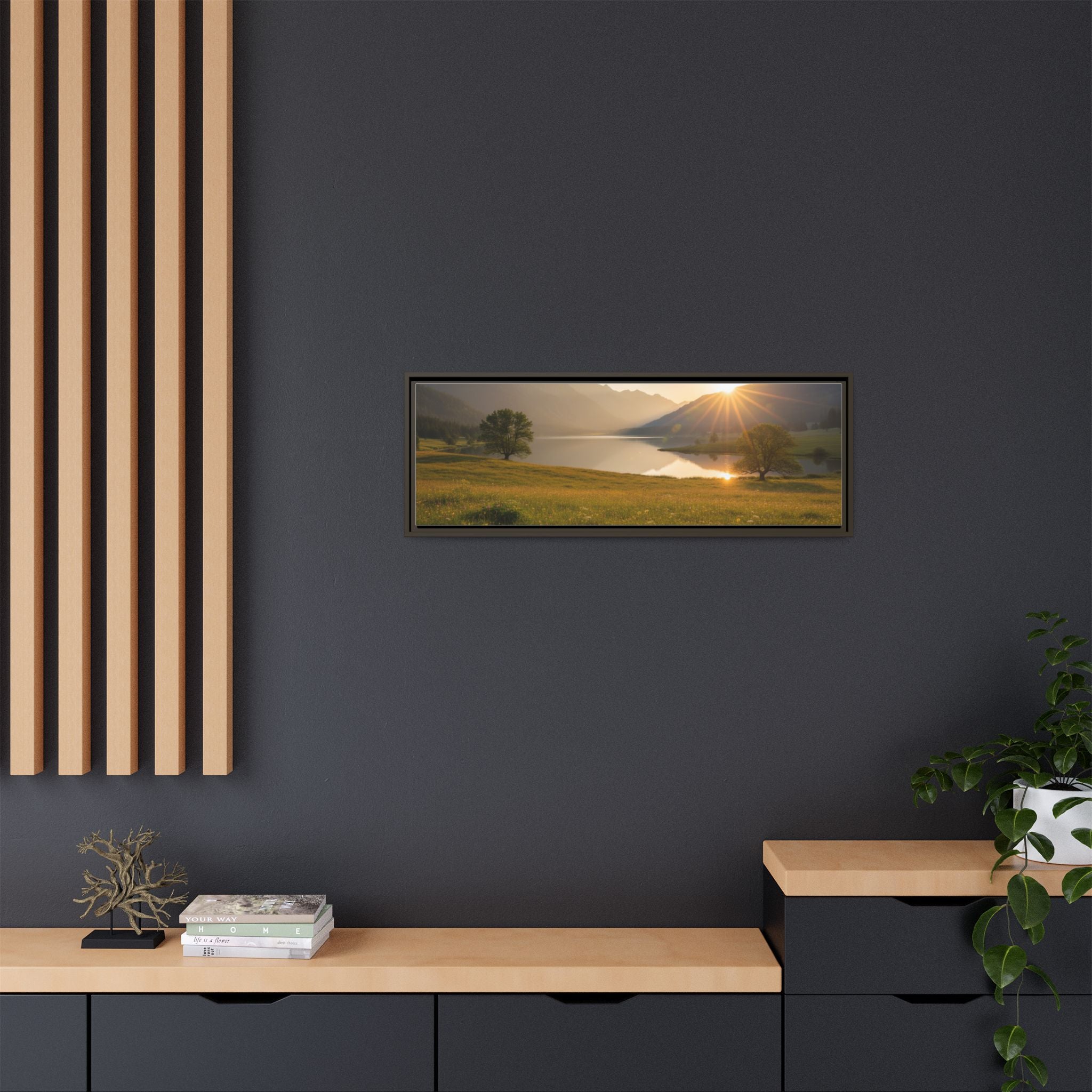 Sunrise Mountain Lake Matte Canvas — Framed Landscape Wall Art