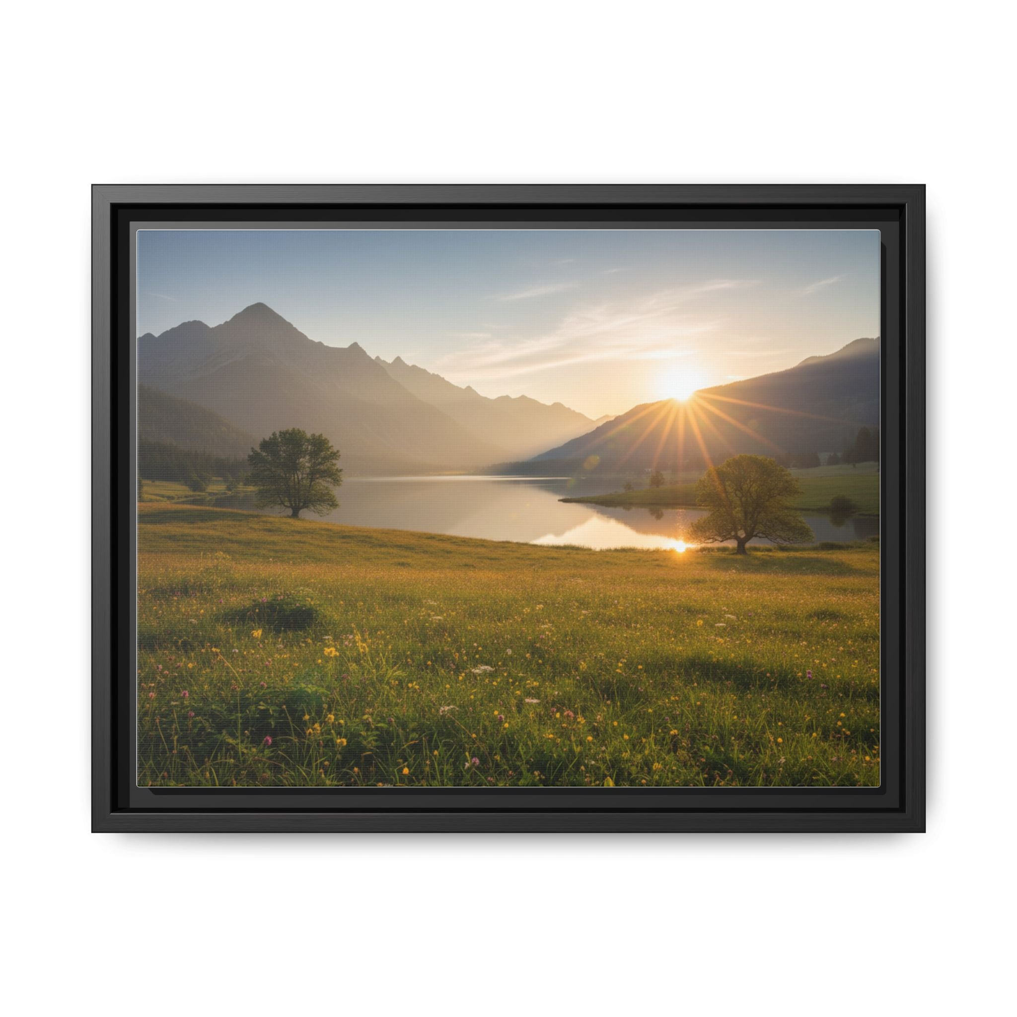 Sunrise Mountain Lake Matte Canvas — Framed Landscape Wall Art