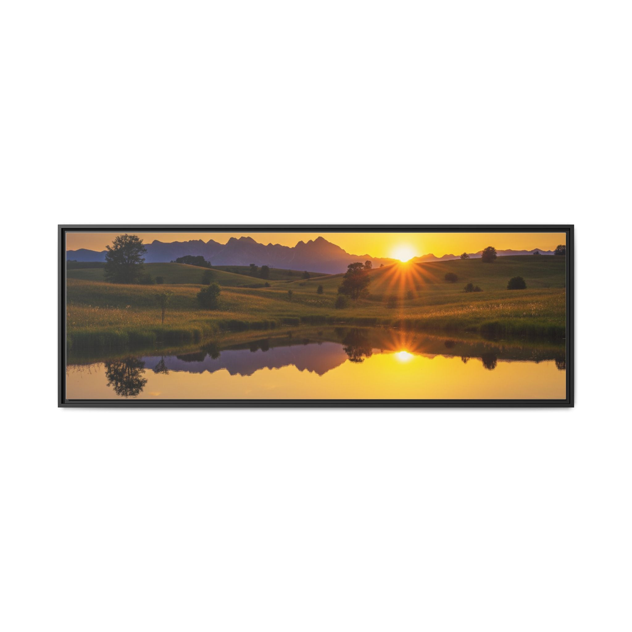Framed Matte Canvas Sunset Landscape — Serene Lake Reflection Wall Art