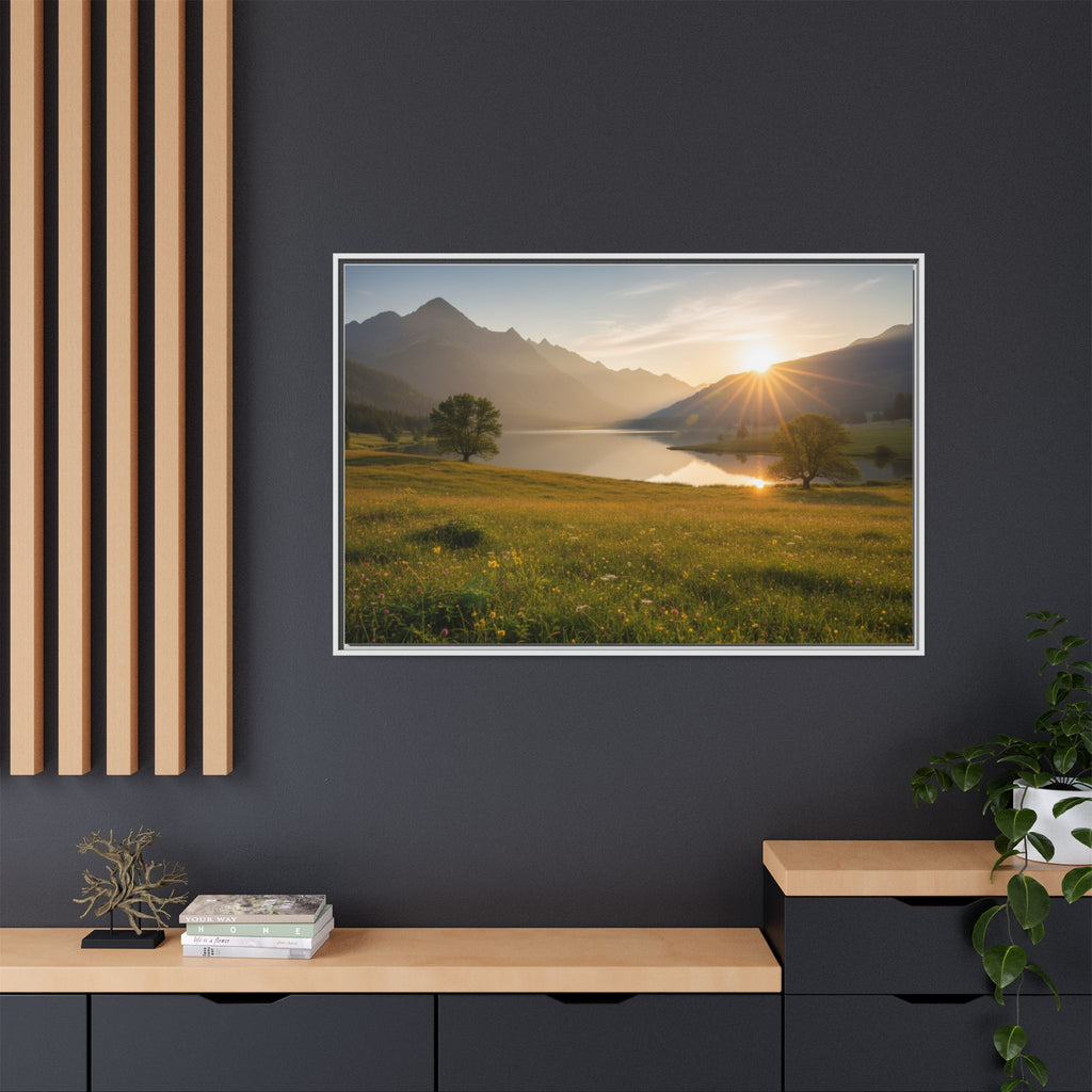 Sunrise Mountain Lake Matte Canvas — Framed Landscape Wall Art