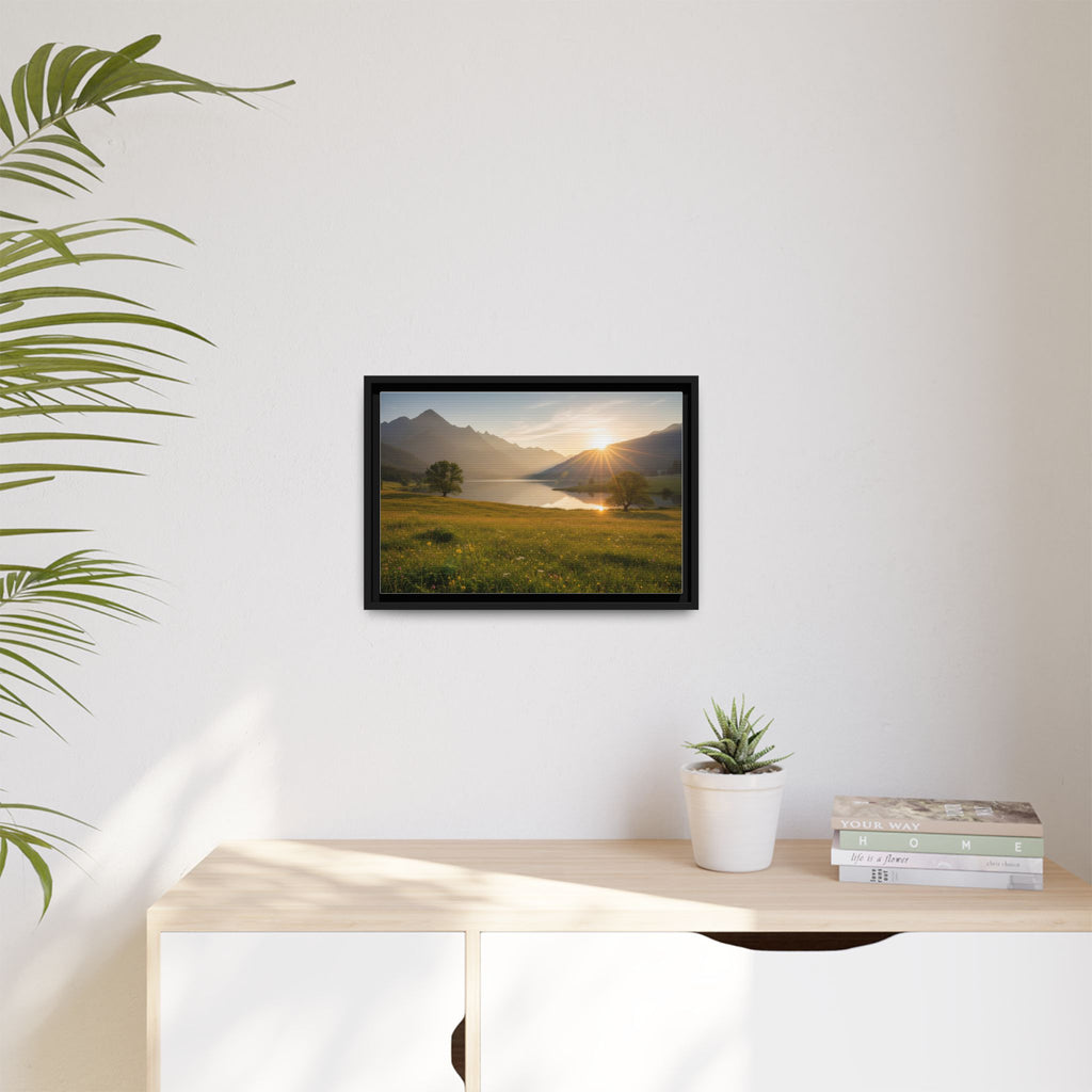 Sunrise Mountain Lake Matte Canvas — Framed Landscape Wall Art