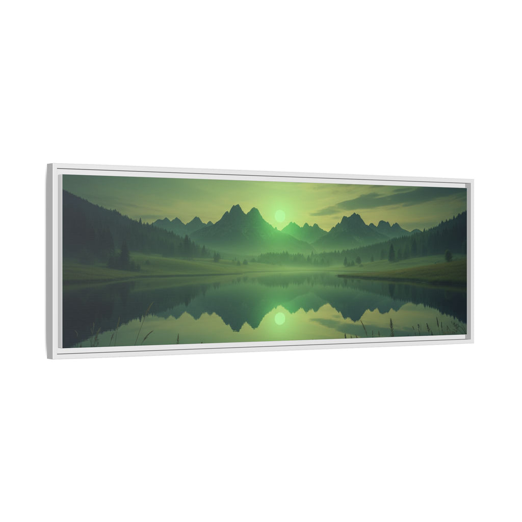 Framed Matte Canvas Print — Serene Green Mountain Lake Landscape