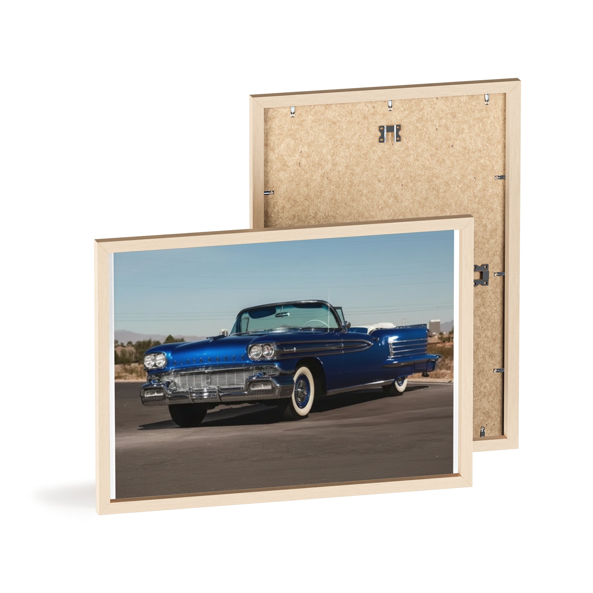 Framed Vintage Blue Classic Car Poster — Retro Automobile Wall Art
