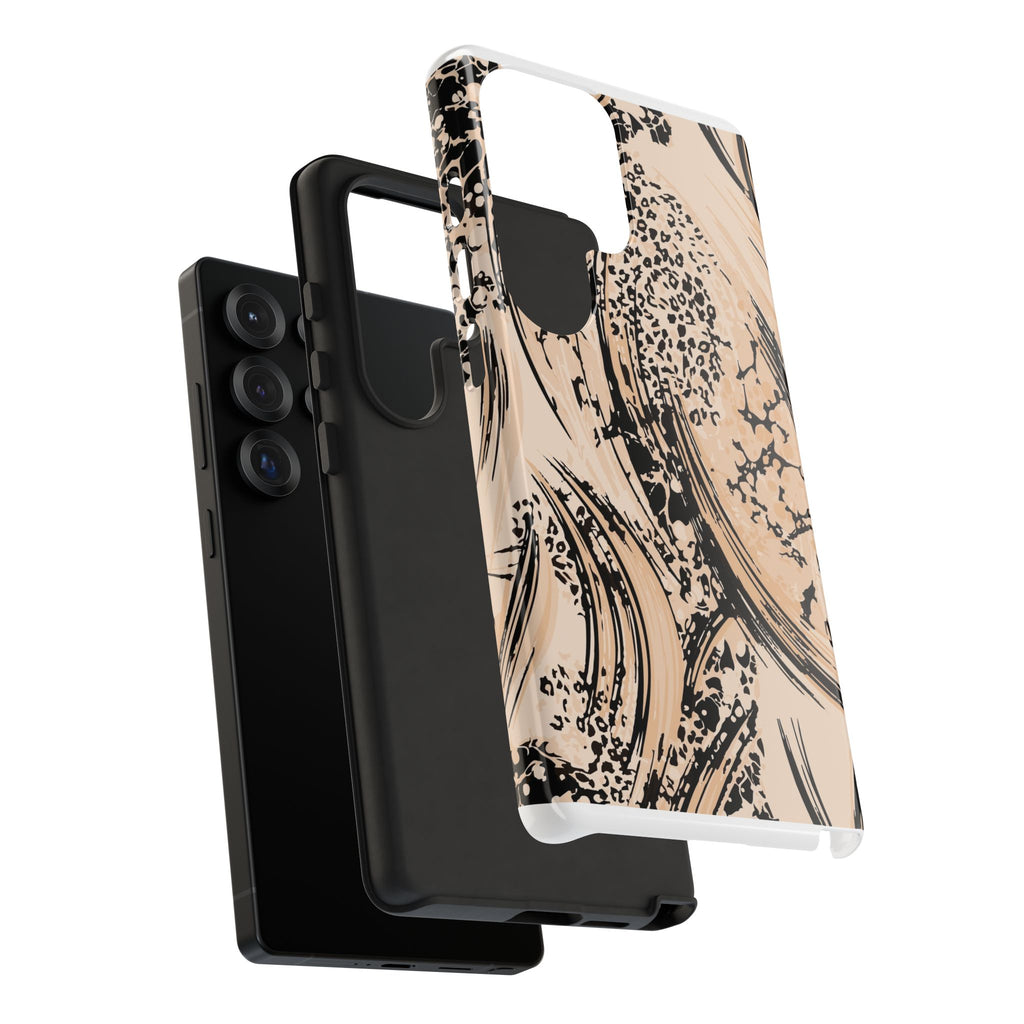 Abstract Brushstroke Phone Case — Neutral Beige & Black Artistic Protective Cover