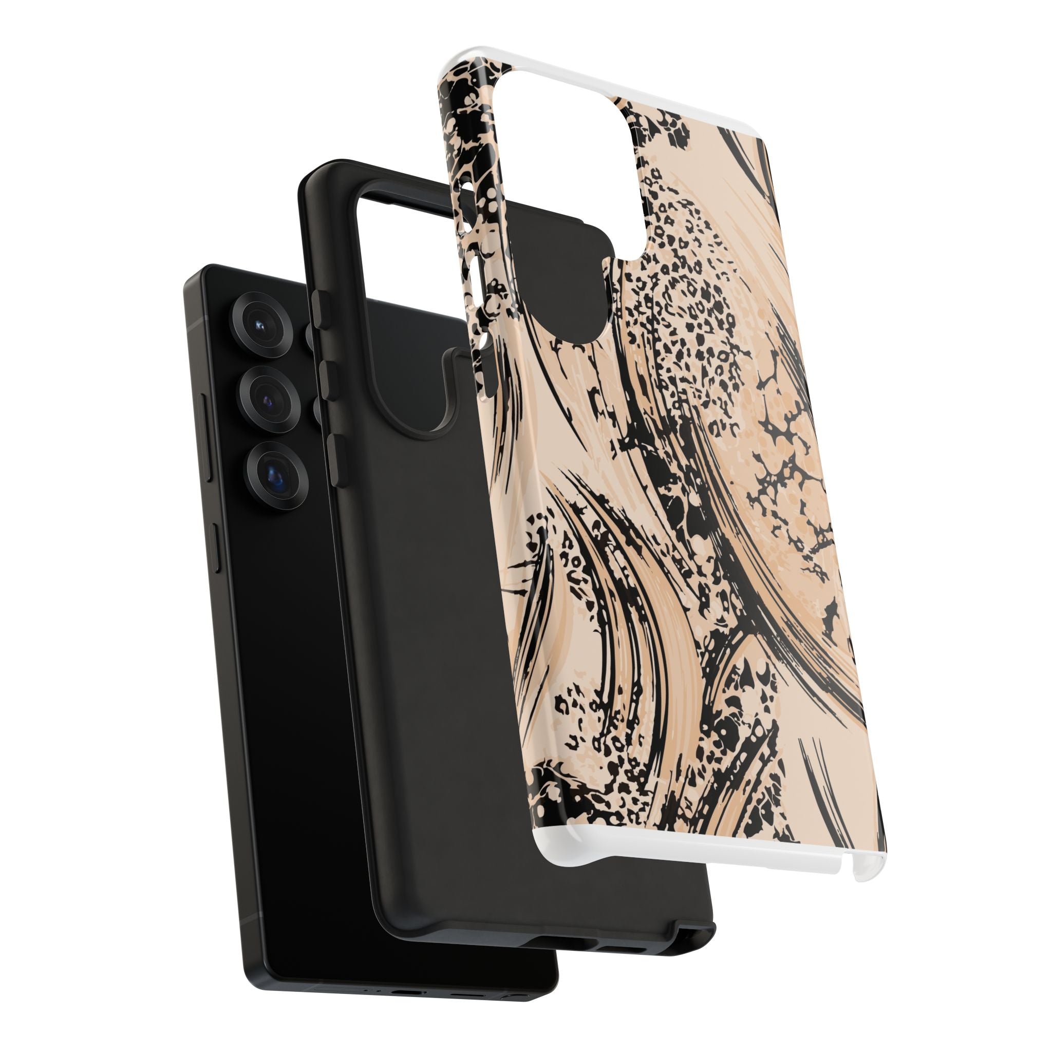 Abstract Brushstroke Phone Case — Neutral Beige & Black Artistic Protective Cover