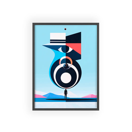 Abstract Geometric Bird Poster with Wooden Frame — Modern Minimalist Wall Art