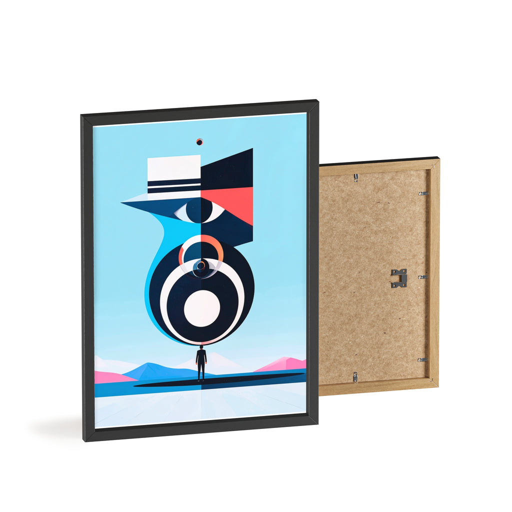 Abstract Geometric Bird Poster with Wooden Frame — Modern Minimalist Wall Art