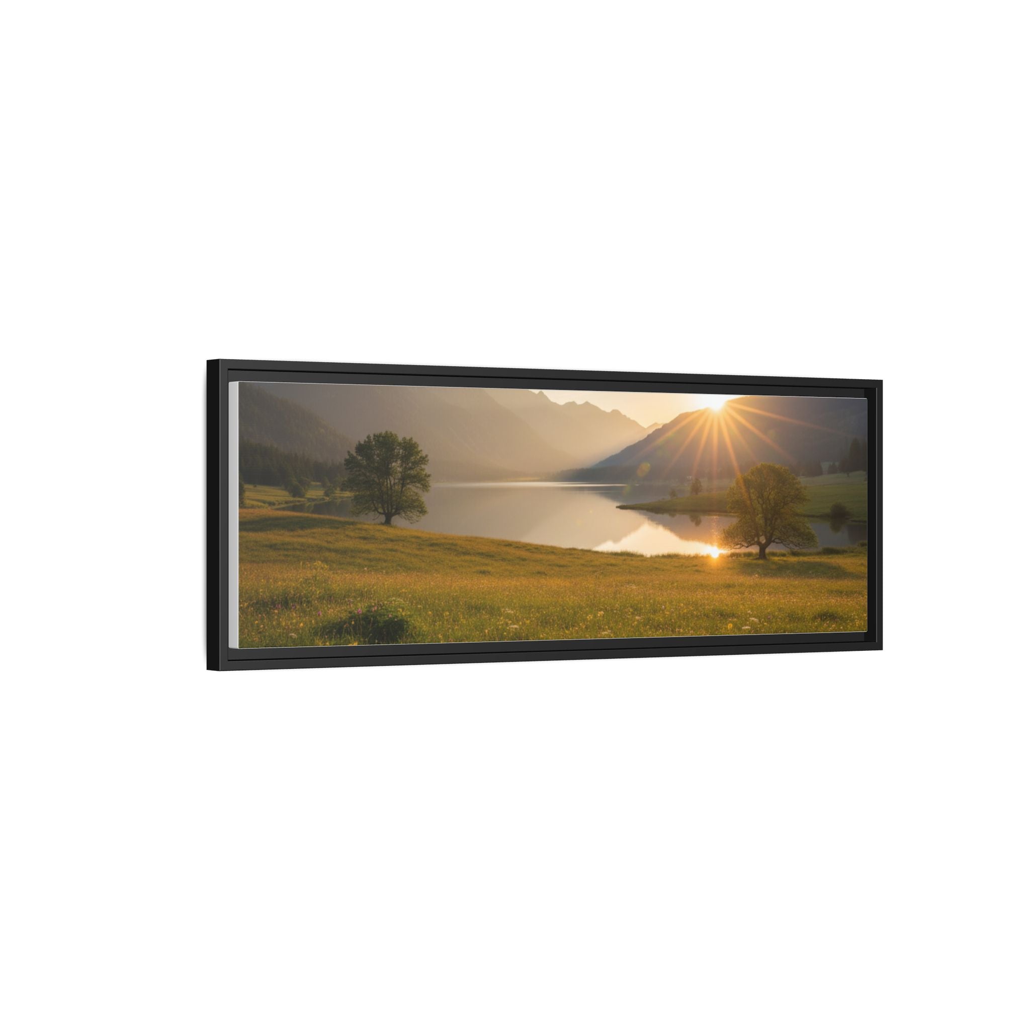 Sunrise Mountain Lake Matte Canvas — Framed Landscape Wall Art