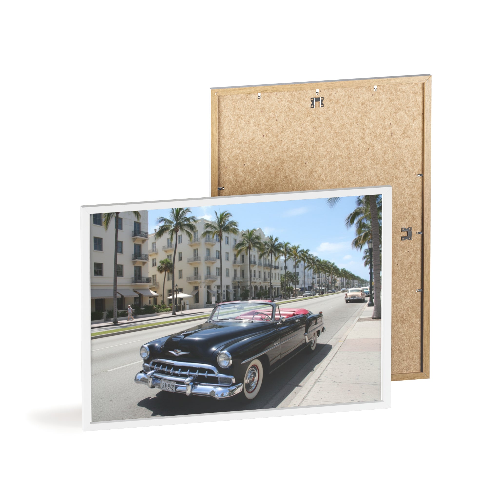 Vintage Convertible on Ocean Drive Framed Poster – Retro Classic Car Wall Art