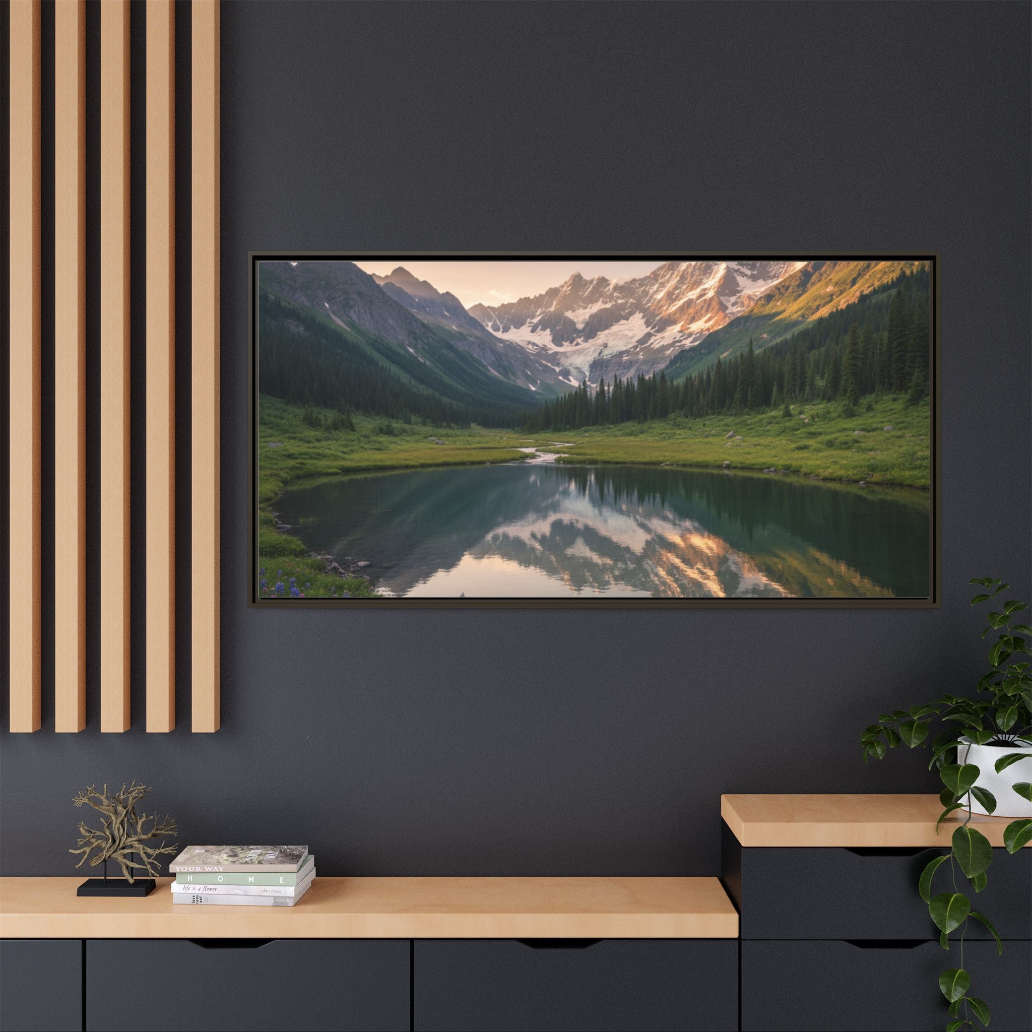 Matte Framed Canvas - Mountain Lake Landscape Wall Art