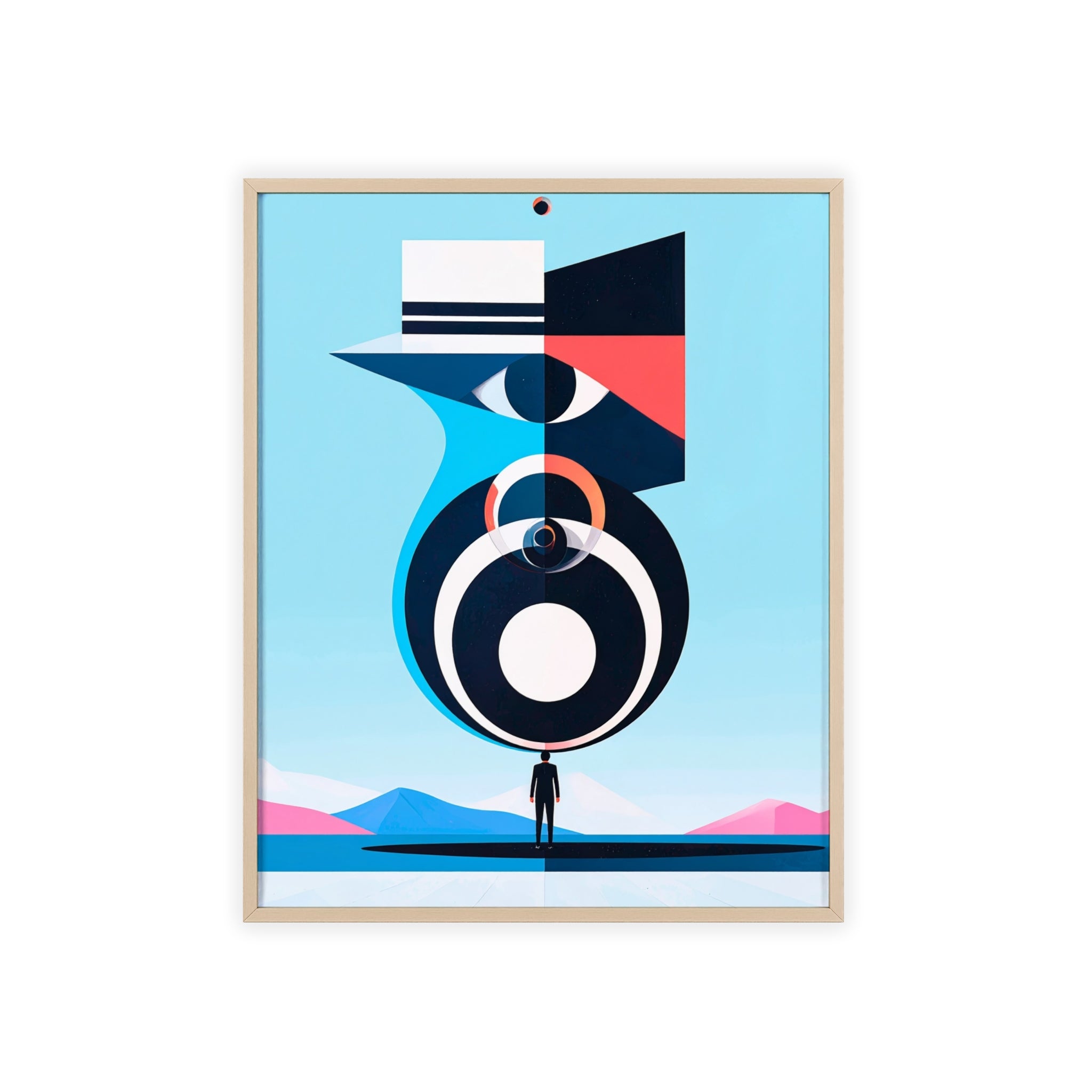 Abstract Geometric Bird Poster with Wooden Frame — Modern Minimalist Wall Art