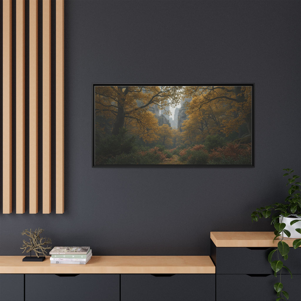 Autumn Forest Path Matte Canvas Print — Framed Wall Art