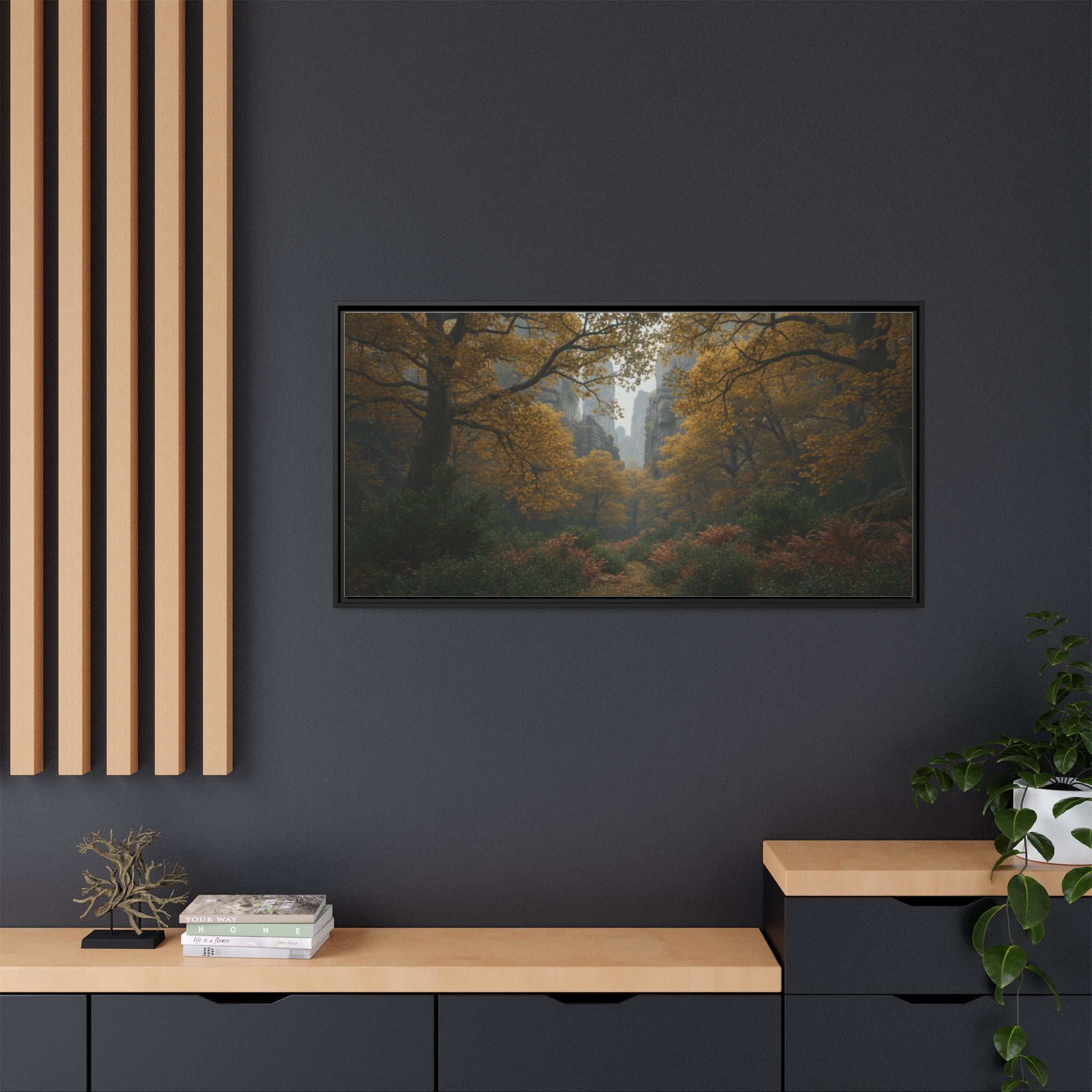 Autumn Forest Path Matte Canvas Print — Framed Wall Art