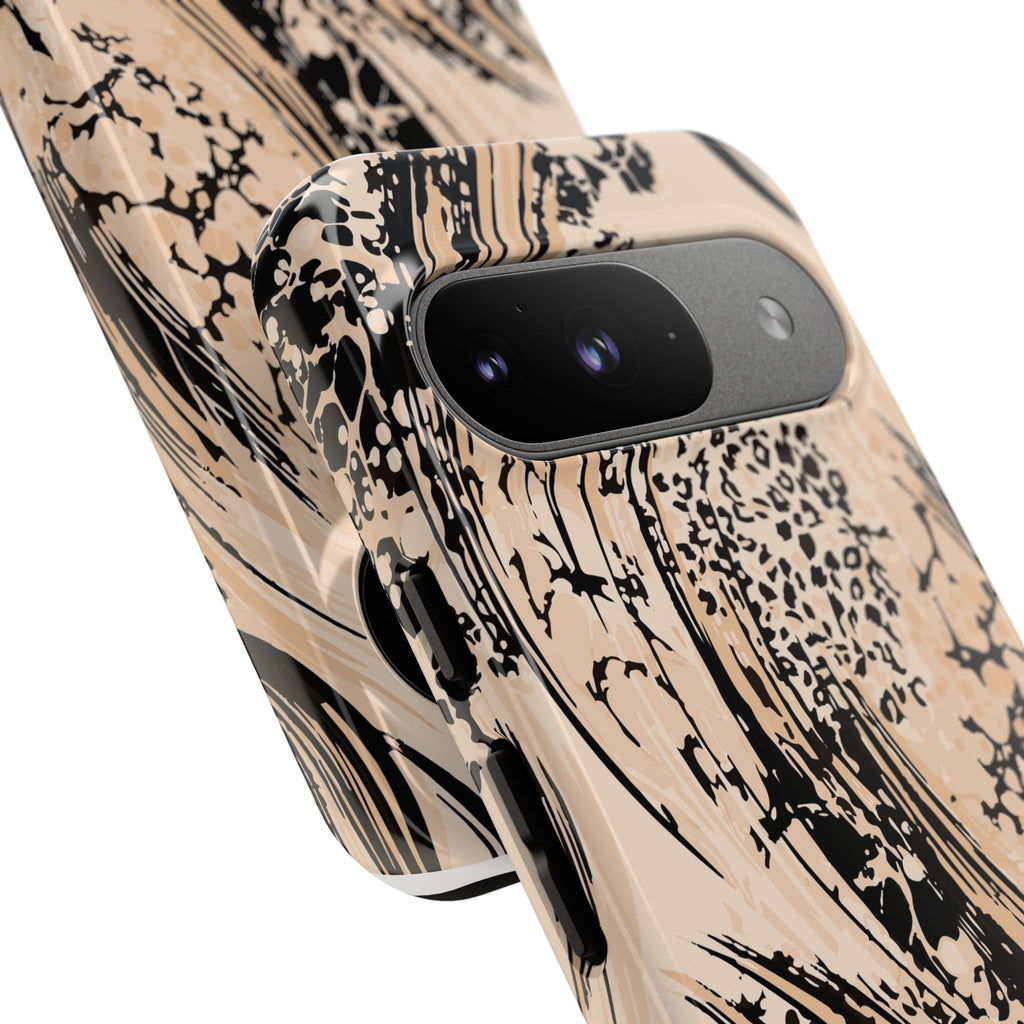 Abstract Brushstroke Phone Case — Neutral Beige & Black Artistic Protective Cover