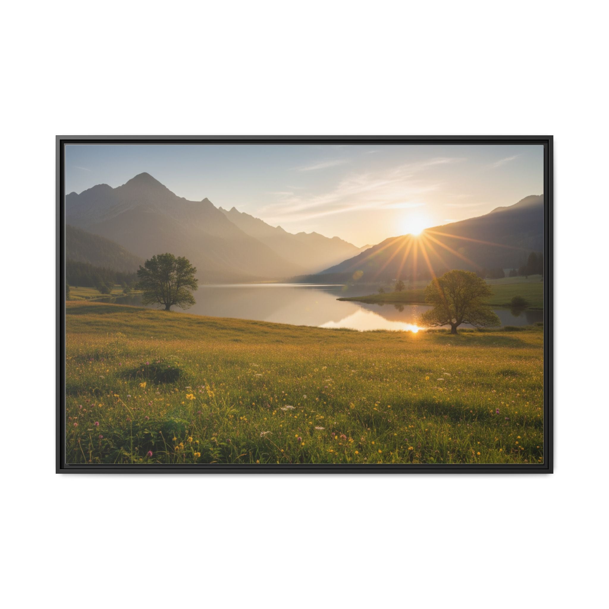 Sunrise Mountain Lake Matte Canvas — Framed Landscape Wall Art