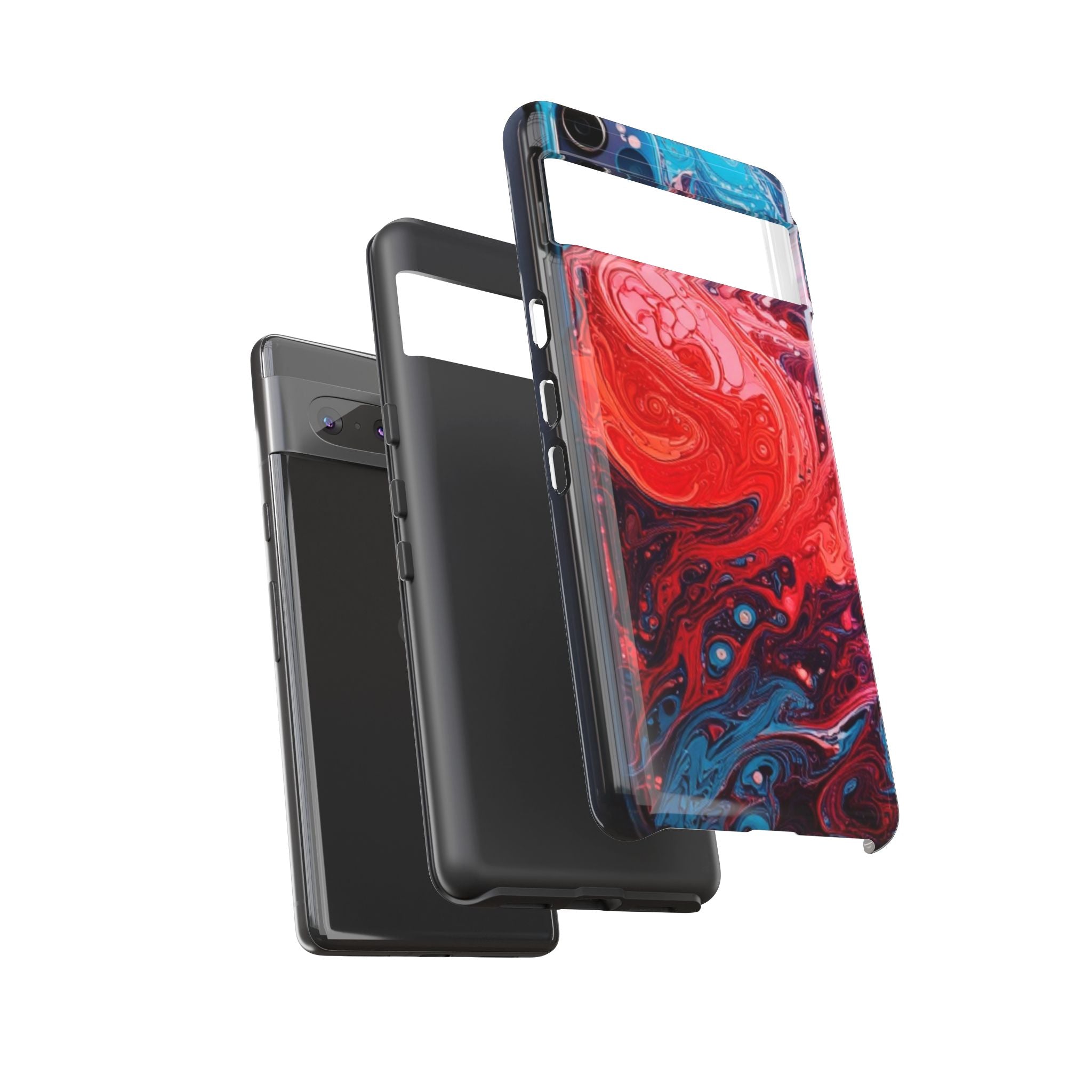 Abstract Red & Blue Swirl Tough Phone Case — Protective iPhone Cover with Fluid Art Design