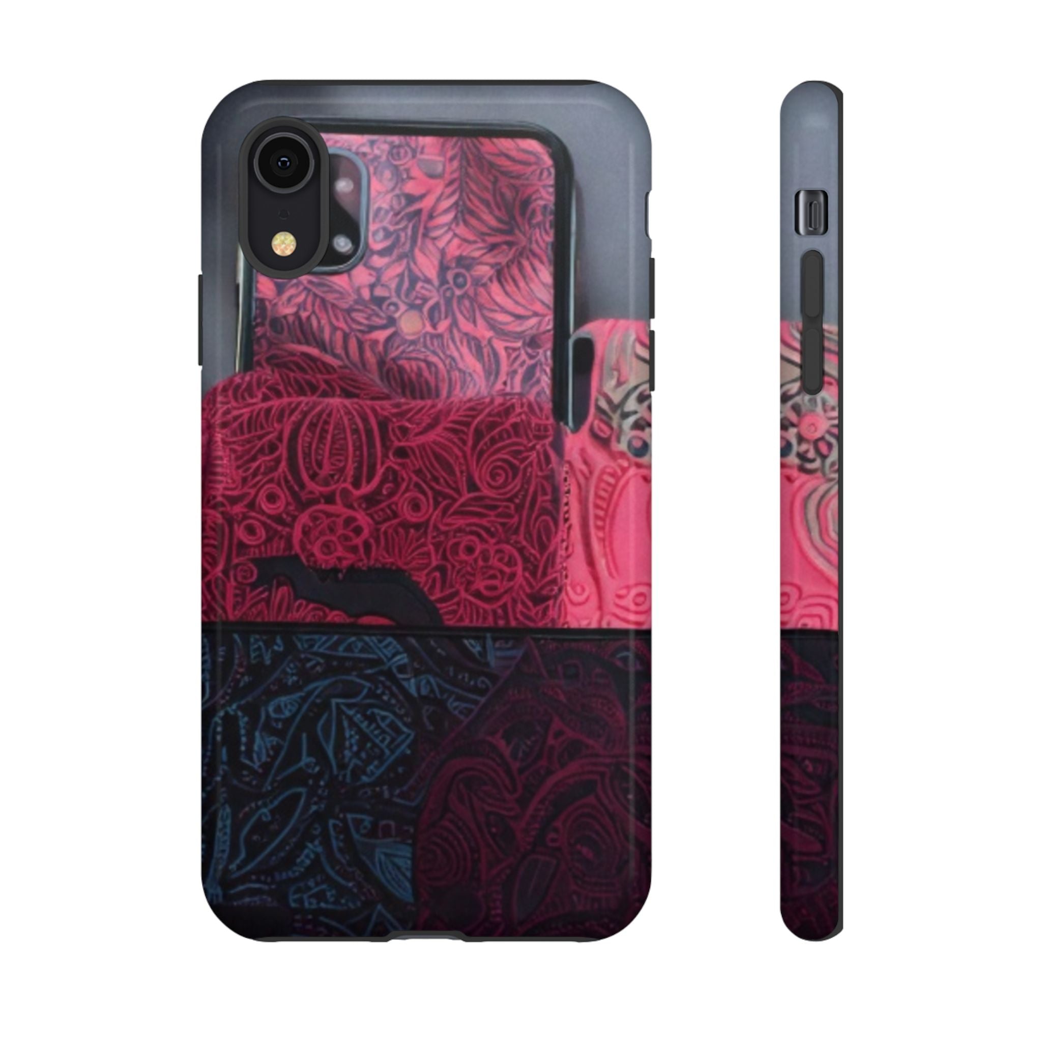 Floral Patchwork Tough Phone Case — Pink & Navy Doodle Design