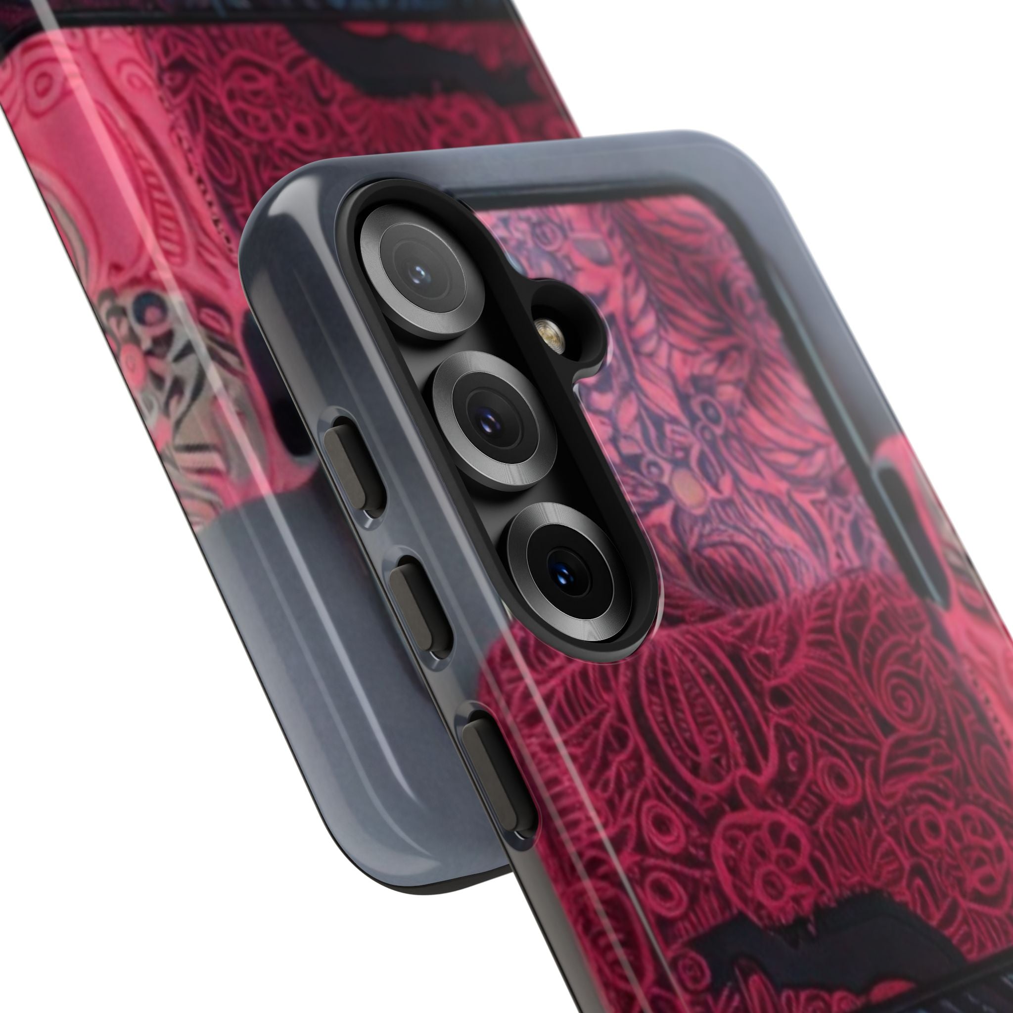 Floral Patchwork Tough Phone Case — Pink & Navy Doodle Design