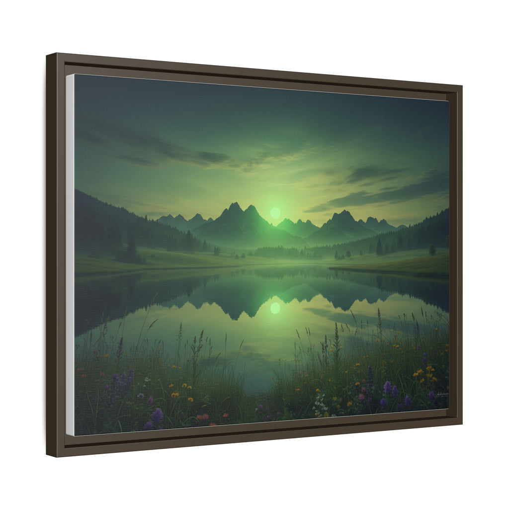 Framed Matte Canvas Print — Serene Green Mountain Lake Landscape