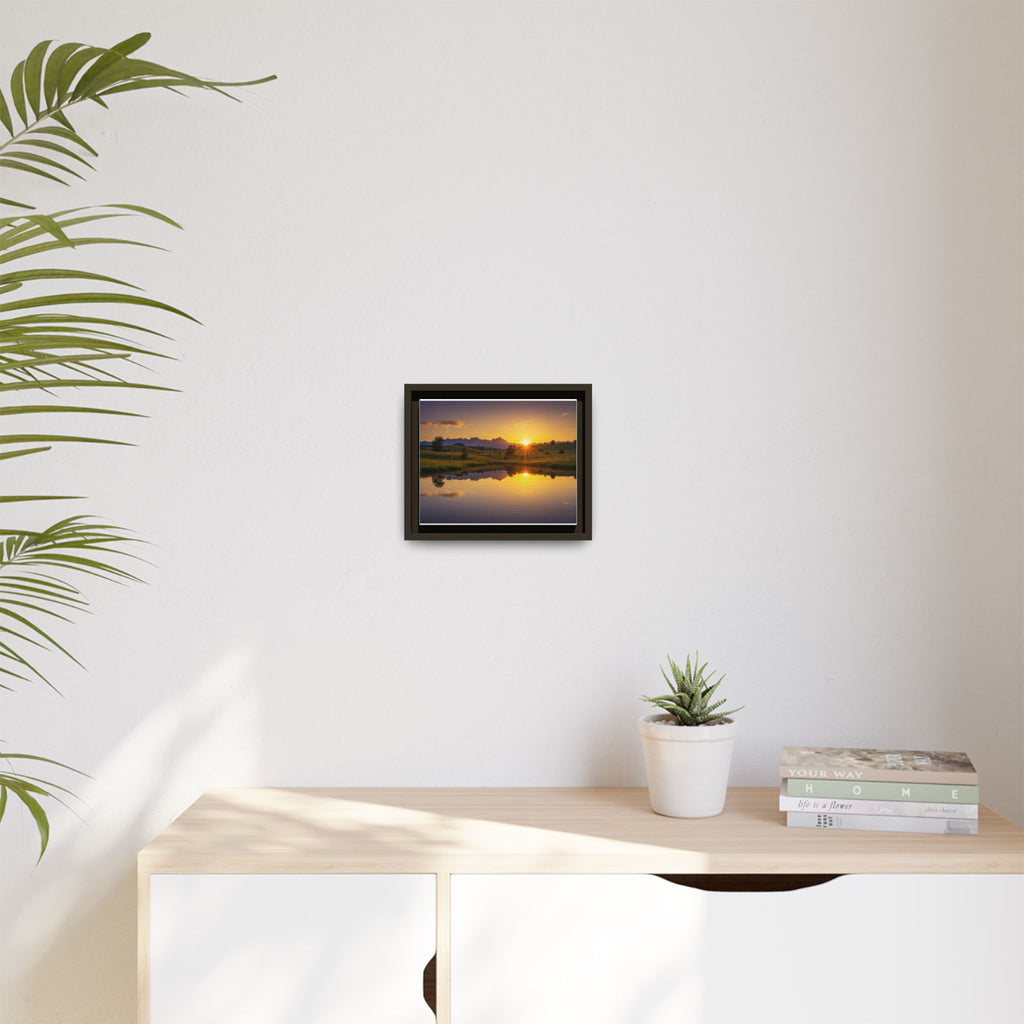 Framed Matte Canvas Sunset Landscape — Serene Lake Reflection Wall Art