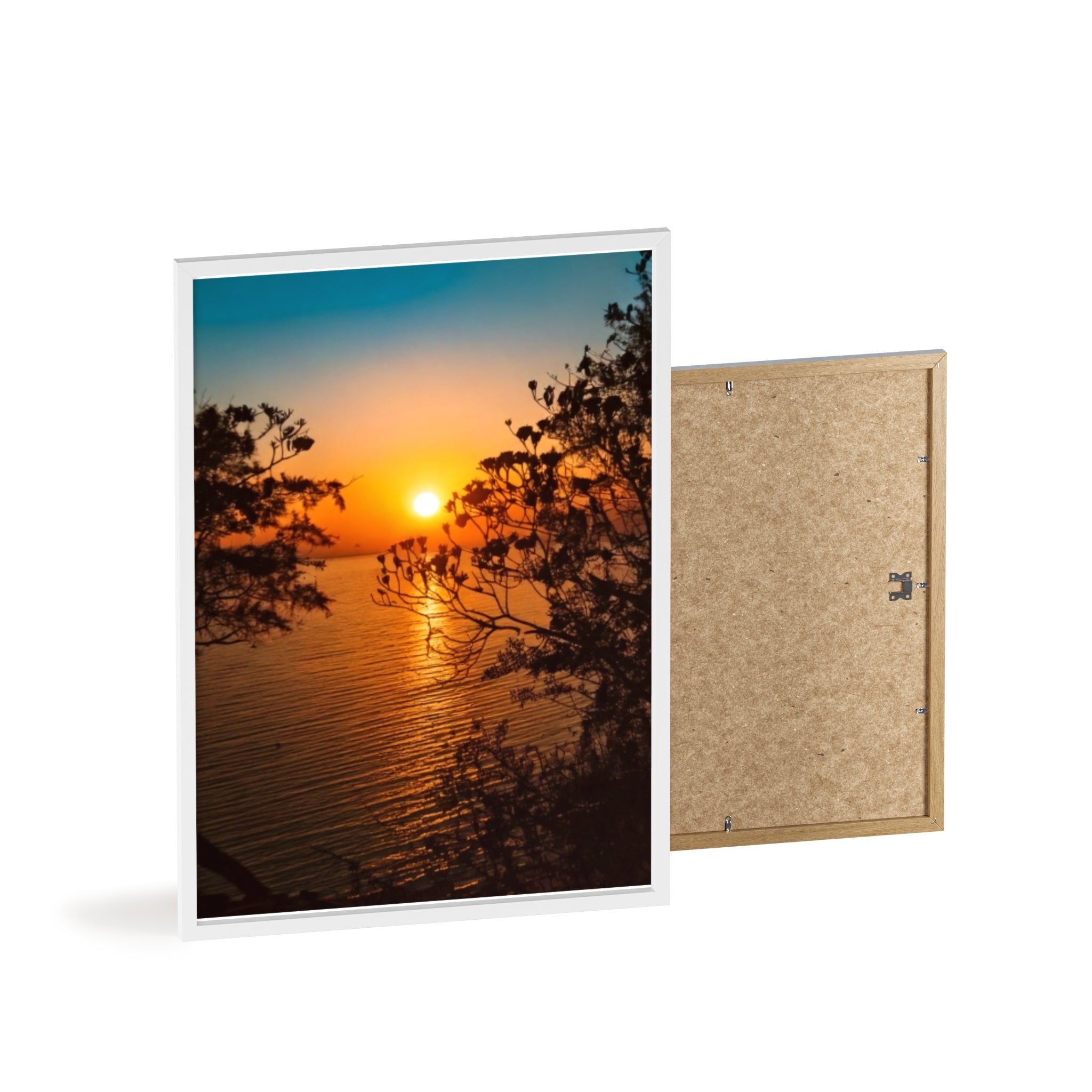 Sunset Coastal Poster with Wooden Frame — Framed Beach Wall Art