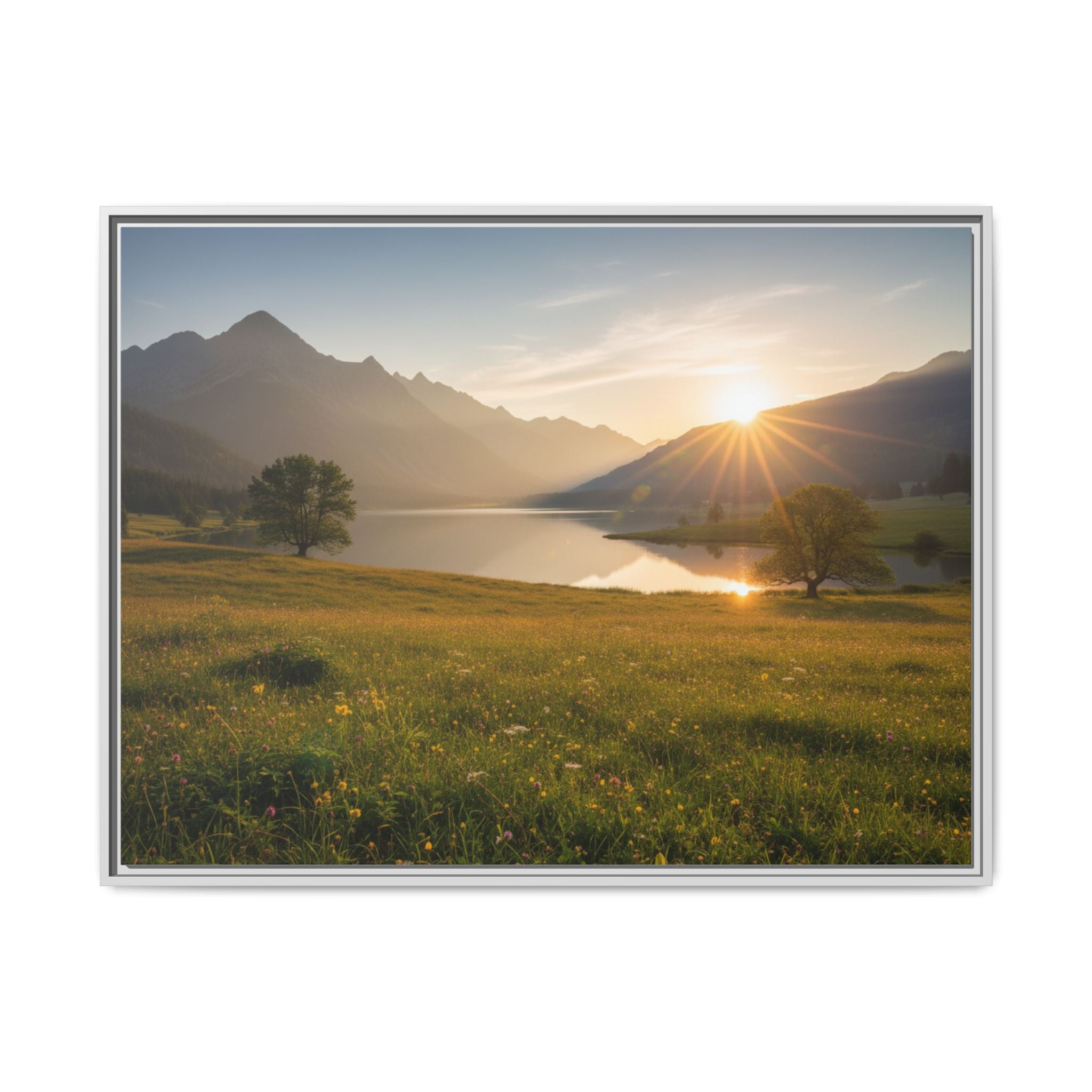 Sunrise Mountain Lake Matte Canvas — Framed Landscape Wall Art