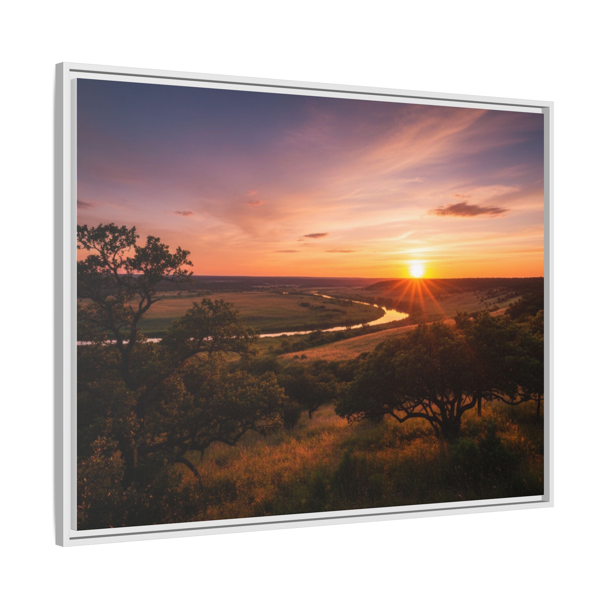 Sunset River Matte Canvas Framed Wall Art
