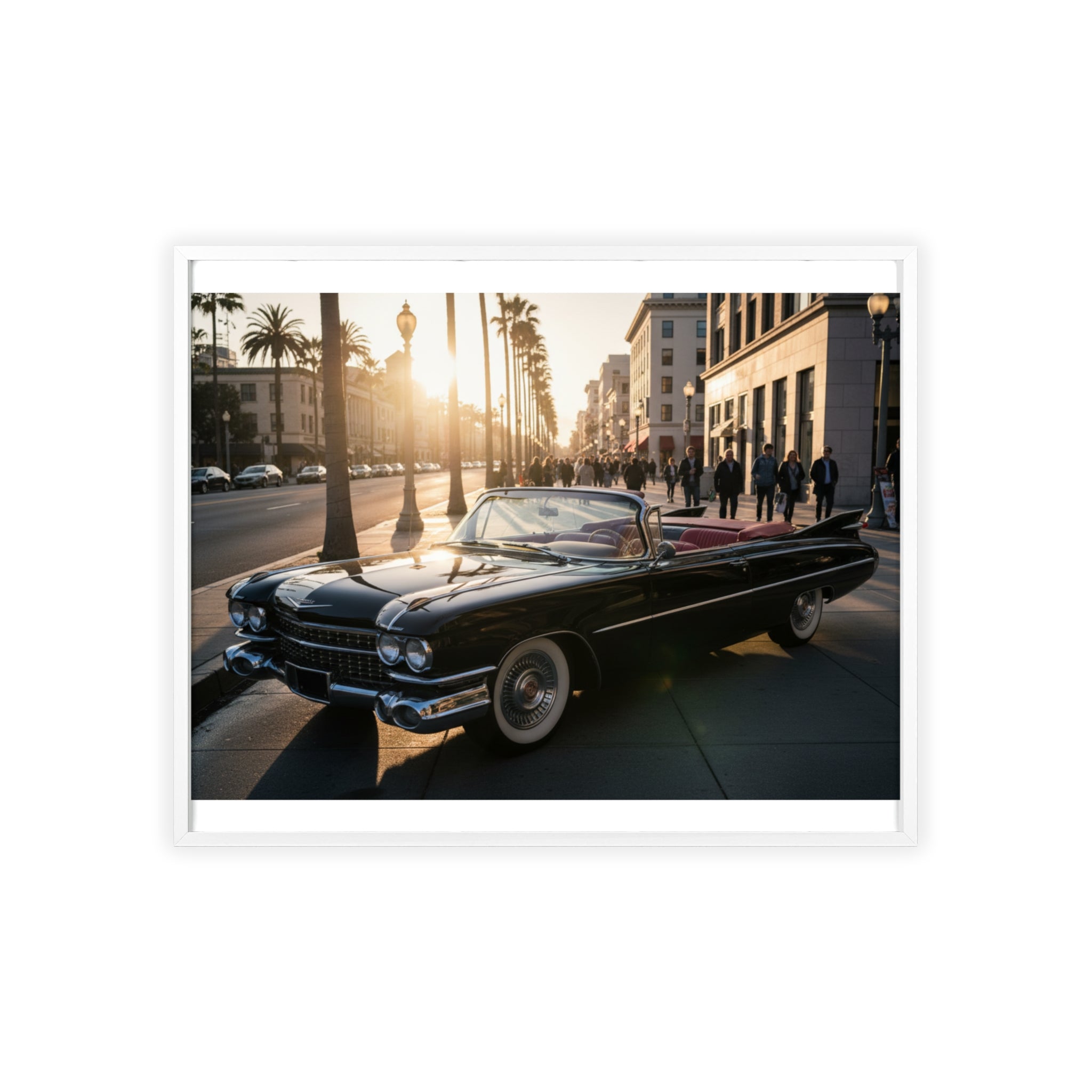 Vintage Convertible Sunset Poster with Wooden Frame