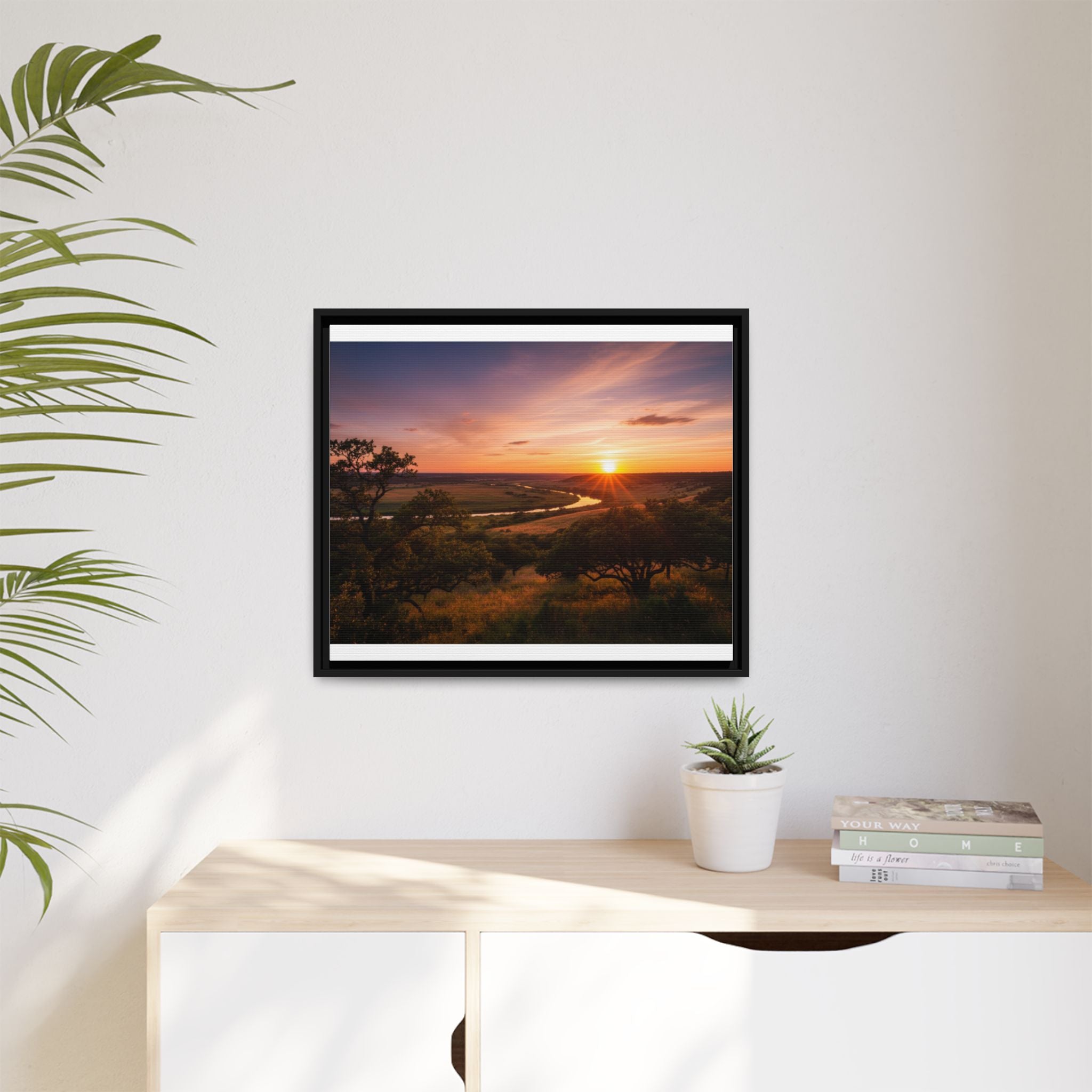 Sunset River Matte Canvas Framed Wall Art