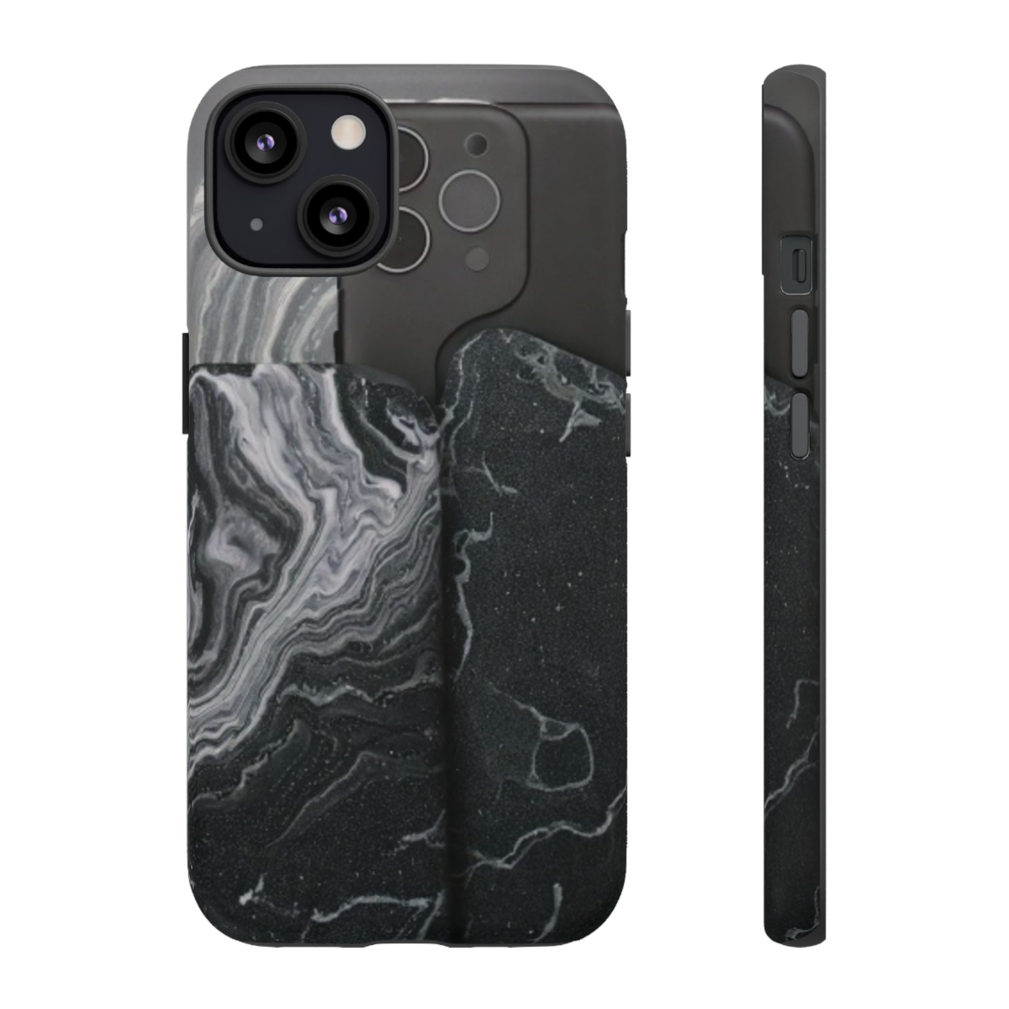 Black Marble Tough Phone Case — Protective iPhone Cover with Marble Texture
