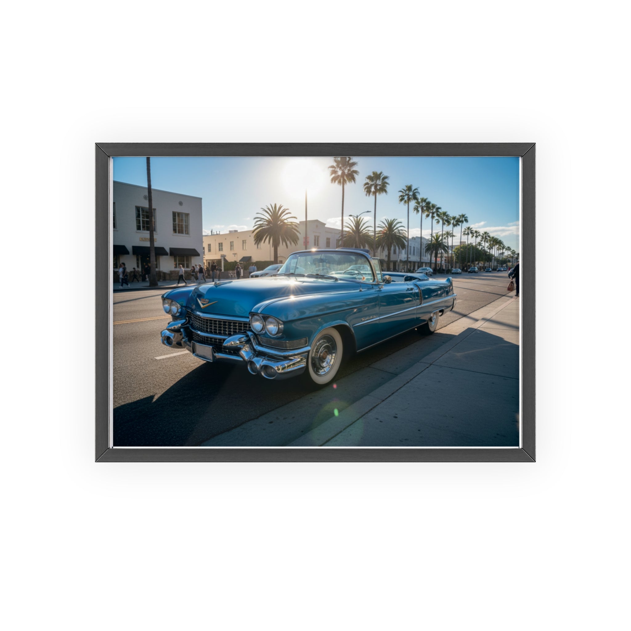Framed Vintage Cadillac Poster – Retro Palm-Tree Coastal Car Wall Art