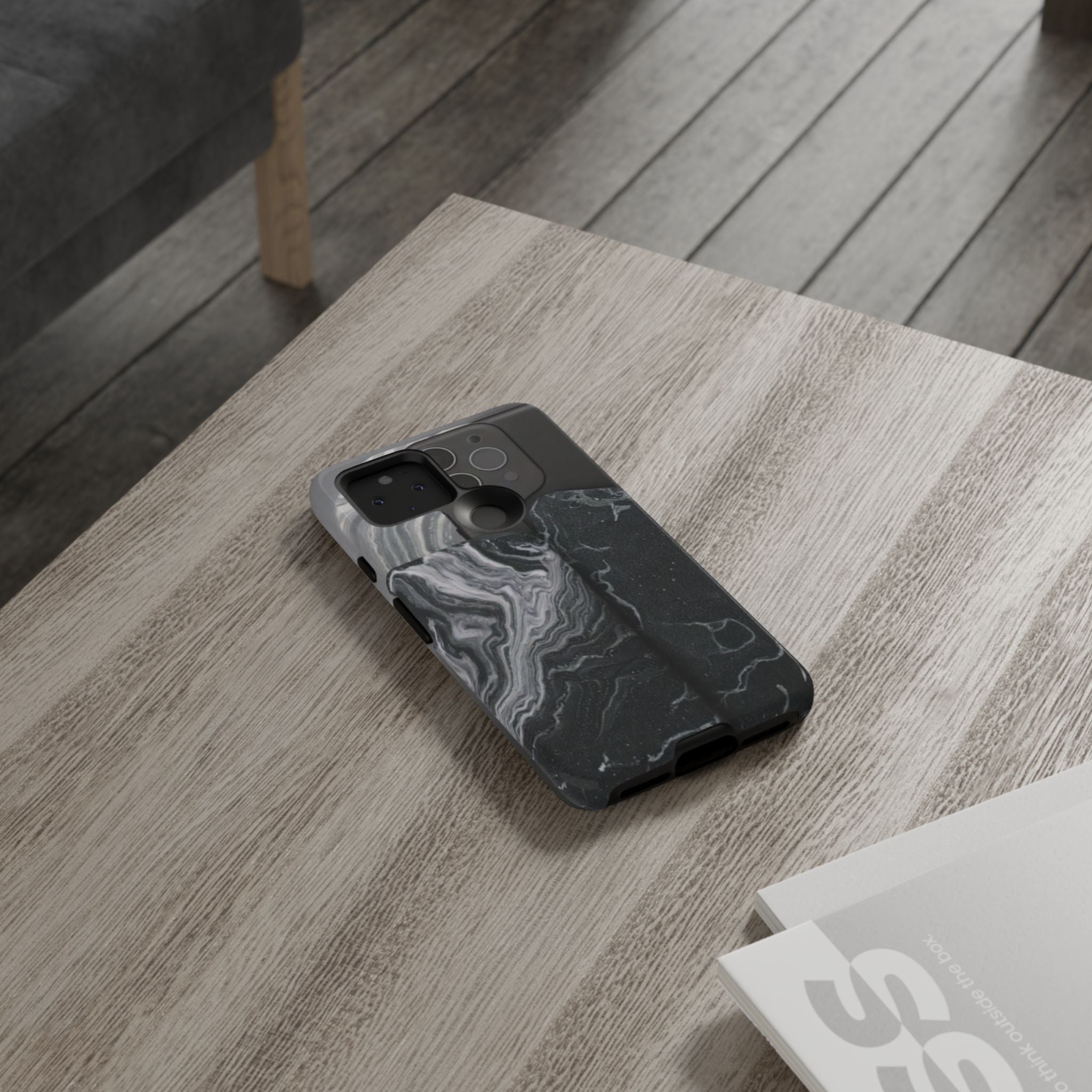 Black Marble Tough Phone Case — Protective iPhone Cover with Marble Texture