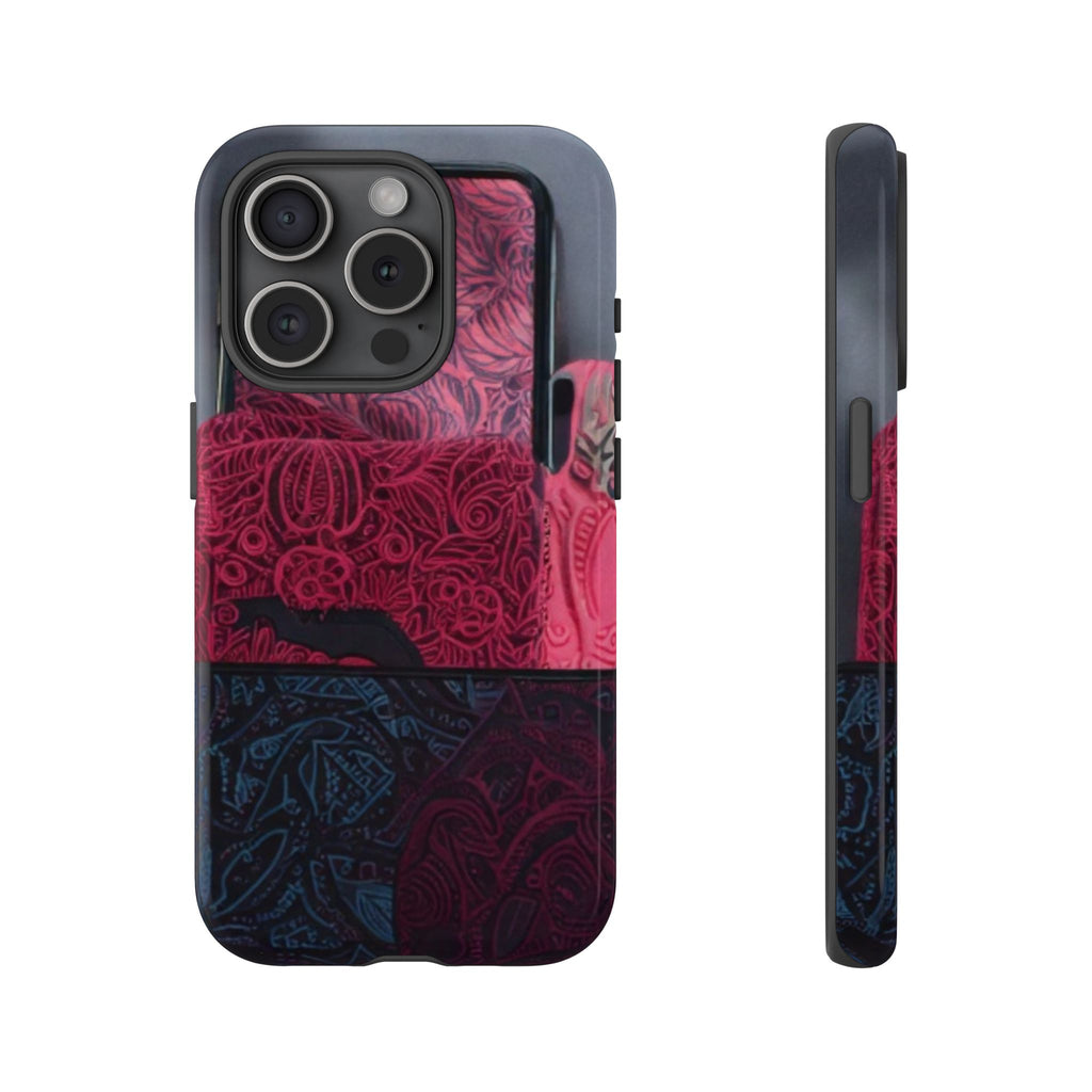 Floral Patchwork Tough Phone Case — Pink & Navy Doodle Design
