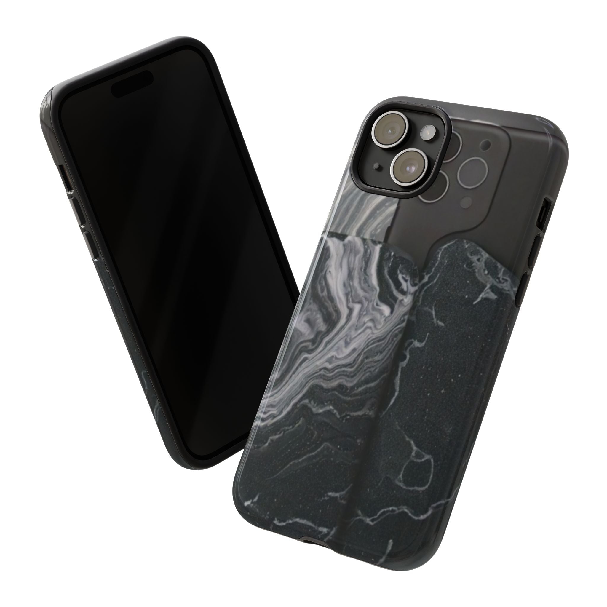 Black Marble Tough Phone Case — Protective iPhone Cover with Marble Texture