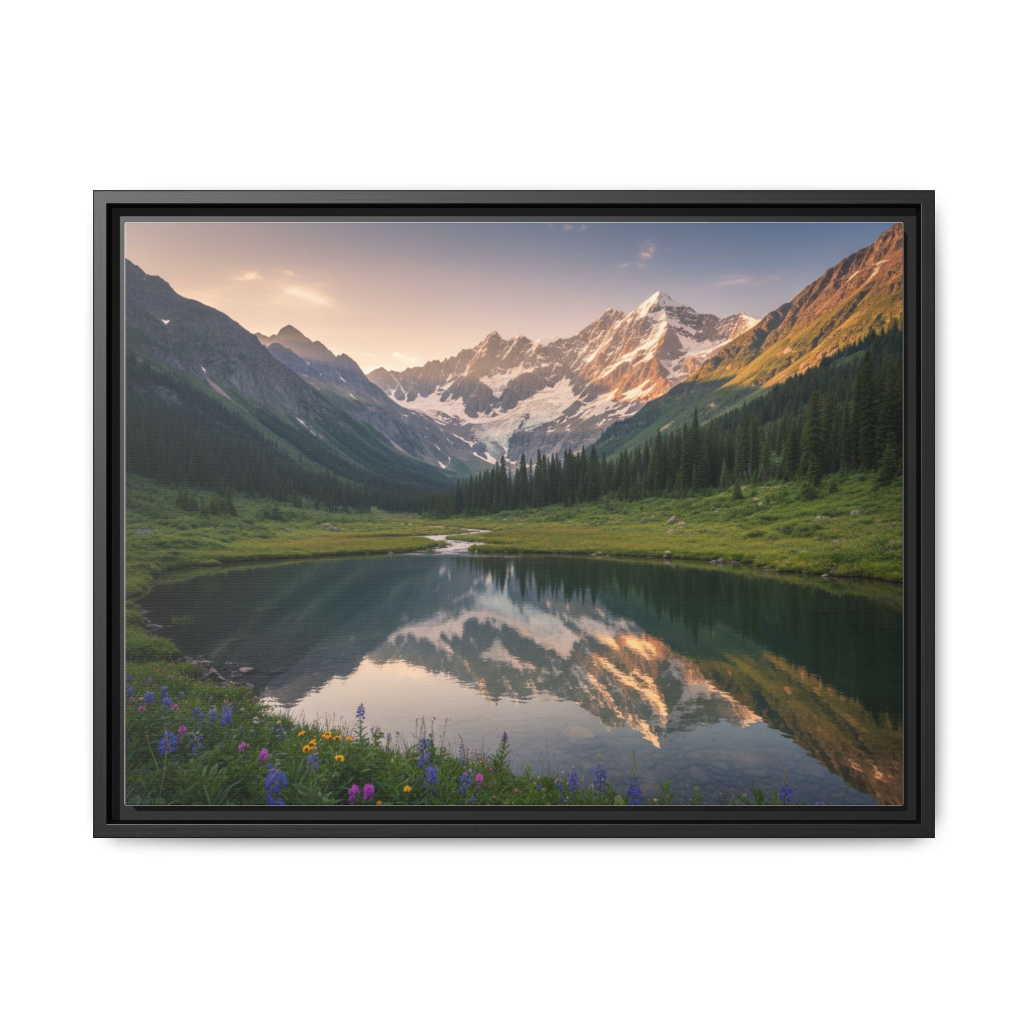 Matte Framed Canvas - Mountain Lake Landscape Wall Art