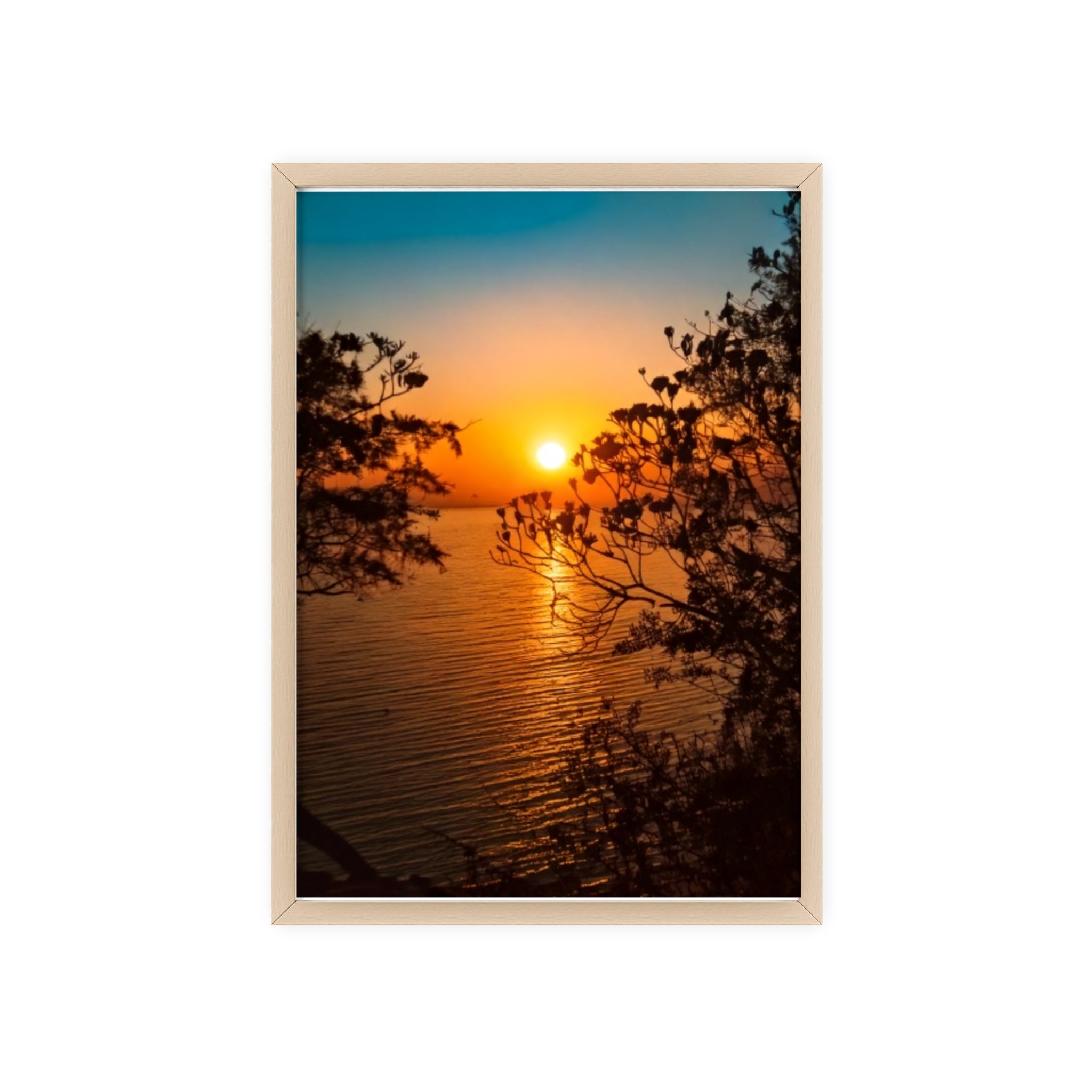 Sunset Coastal Poster with Wooden Frame — Framed Beach Wall Art