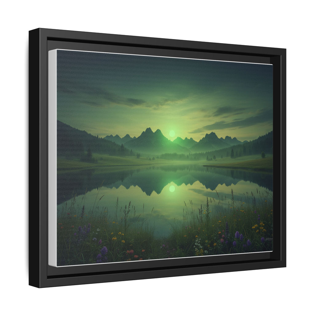Framed Matte Canvas Print — Serene Green Mountain Lake Landscape