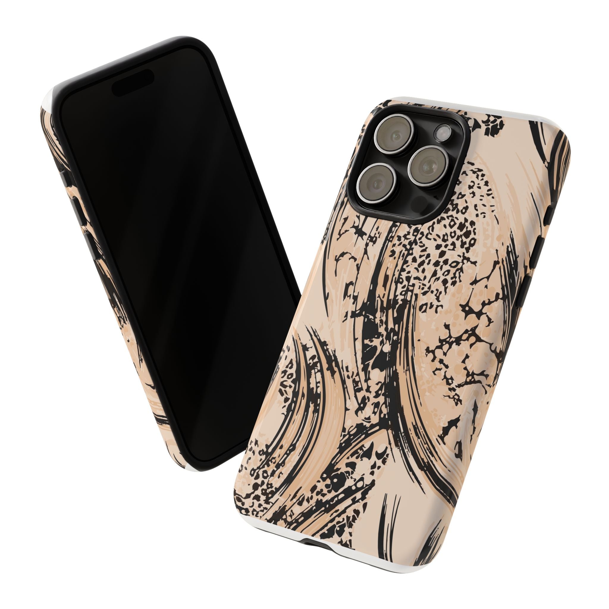 Abstract Brushstroke Phone Case — Neutral Beige & Black Artistic Protective Cover