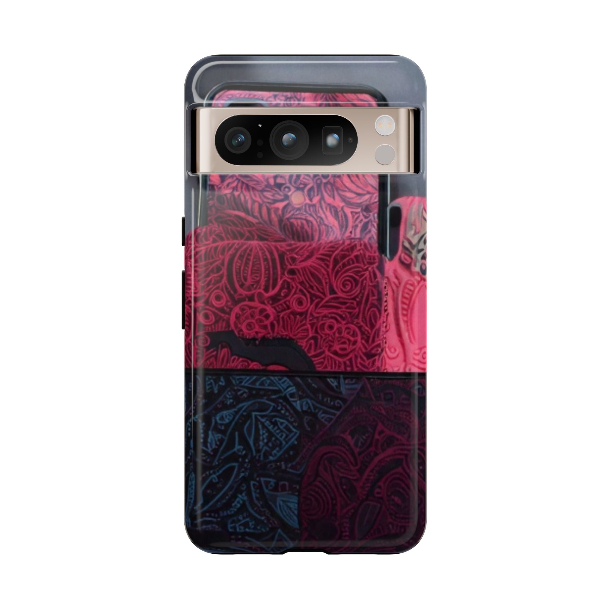 Floral Patchwork Tough Phone Case — Pink & Navy Doodle Design