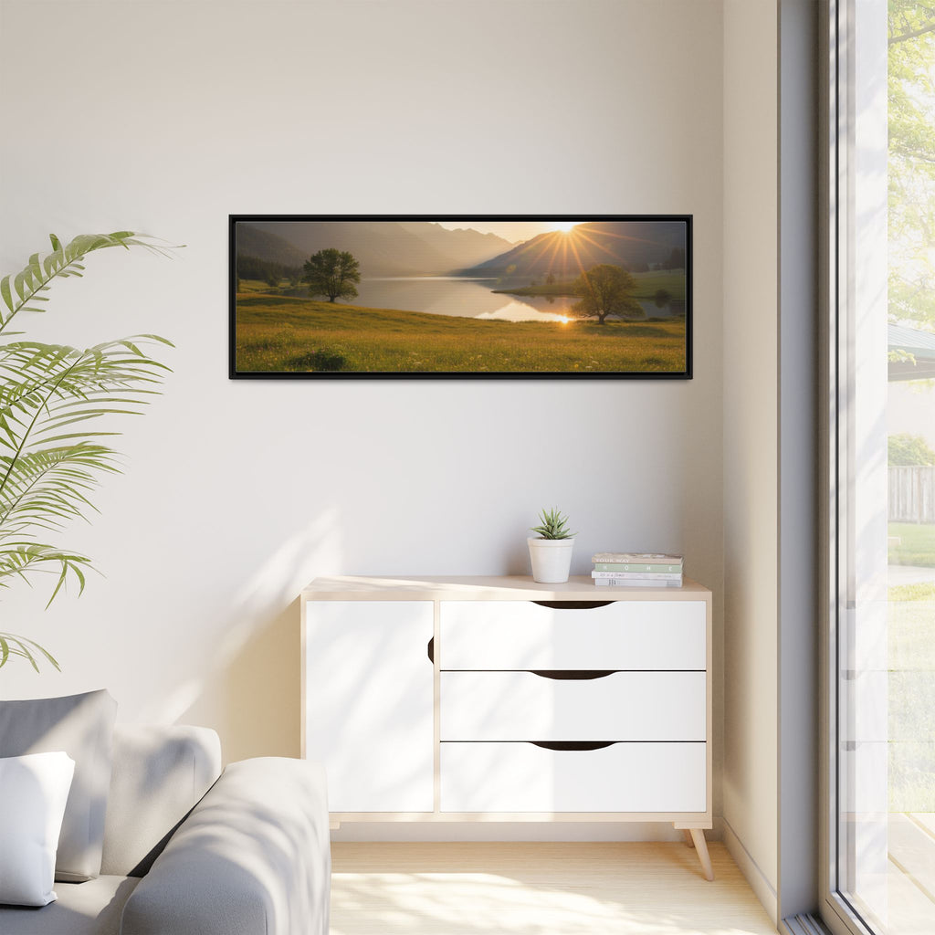Sunrise Mountain Lake Matte Canvas — Framed Landscape Wall Art
