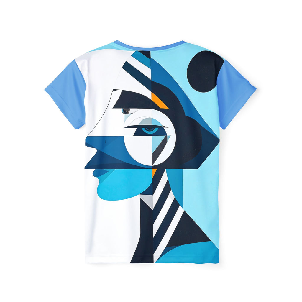 Abstract Blue Cubist Women's Sports Jersey — Geometric Face AOP Tee