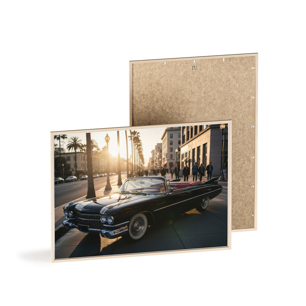 Vintage Convertible Sunset Poster with Wooden Frame