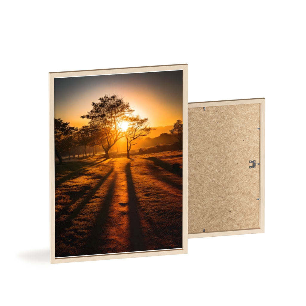 Sunrise Forest Poster — Framed Wooden Wall Art (Sunlit Trees)