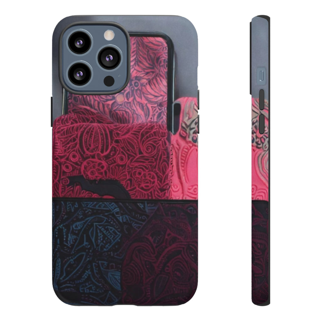 Floral Patchwork Tough Phone Case — Pink & Navy Doodle Design