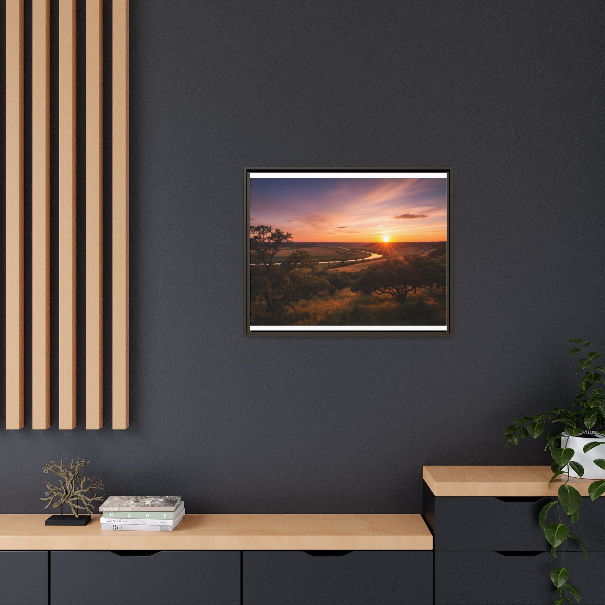 Sunset River Matte Canvas Framed Wall Art