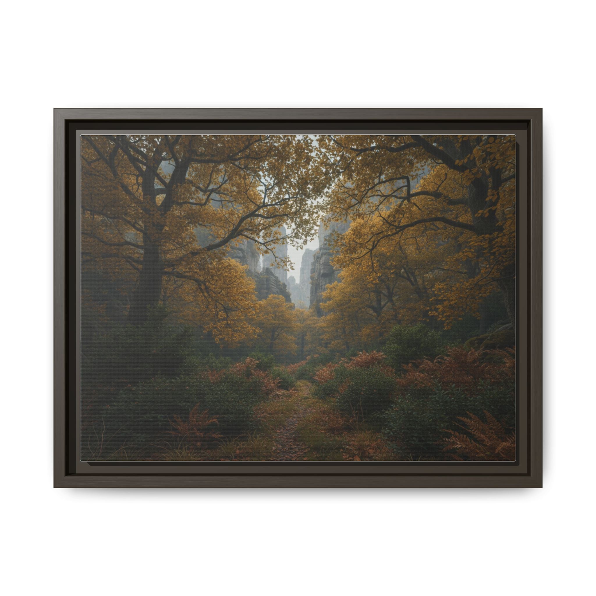 Autumn Forest Path Matte Canvas Print — Framed Wall Art